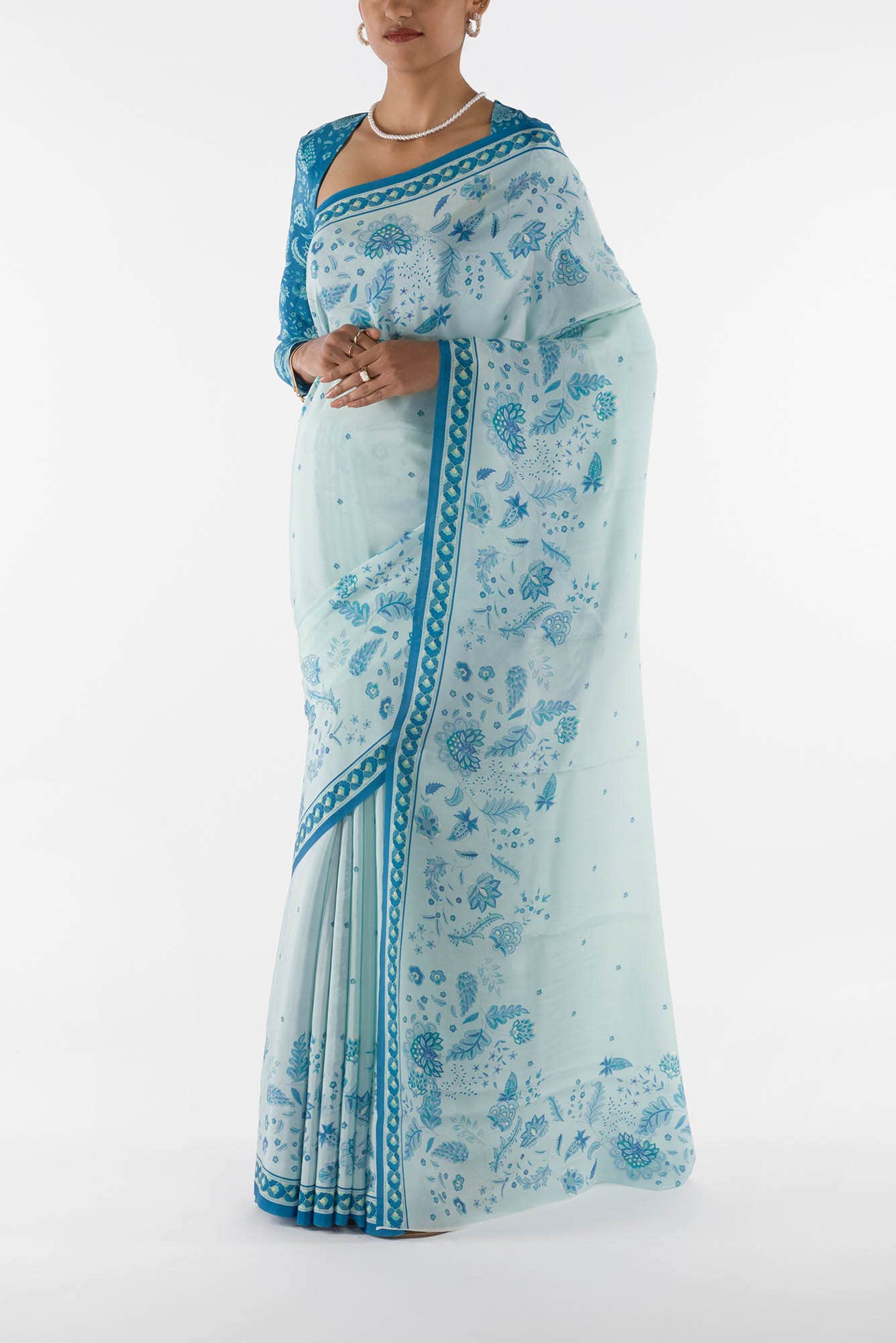 Chandni -  Light Blue Floral design saree from Chintz Collection, Designed by Nalli - Image 4