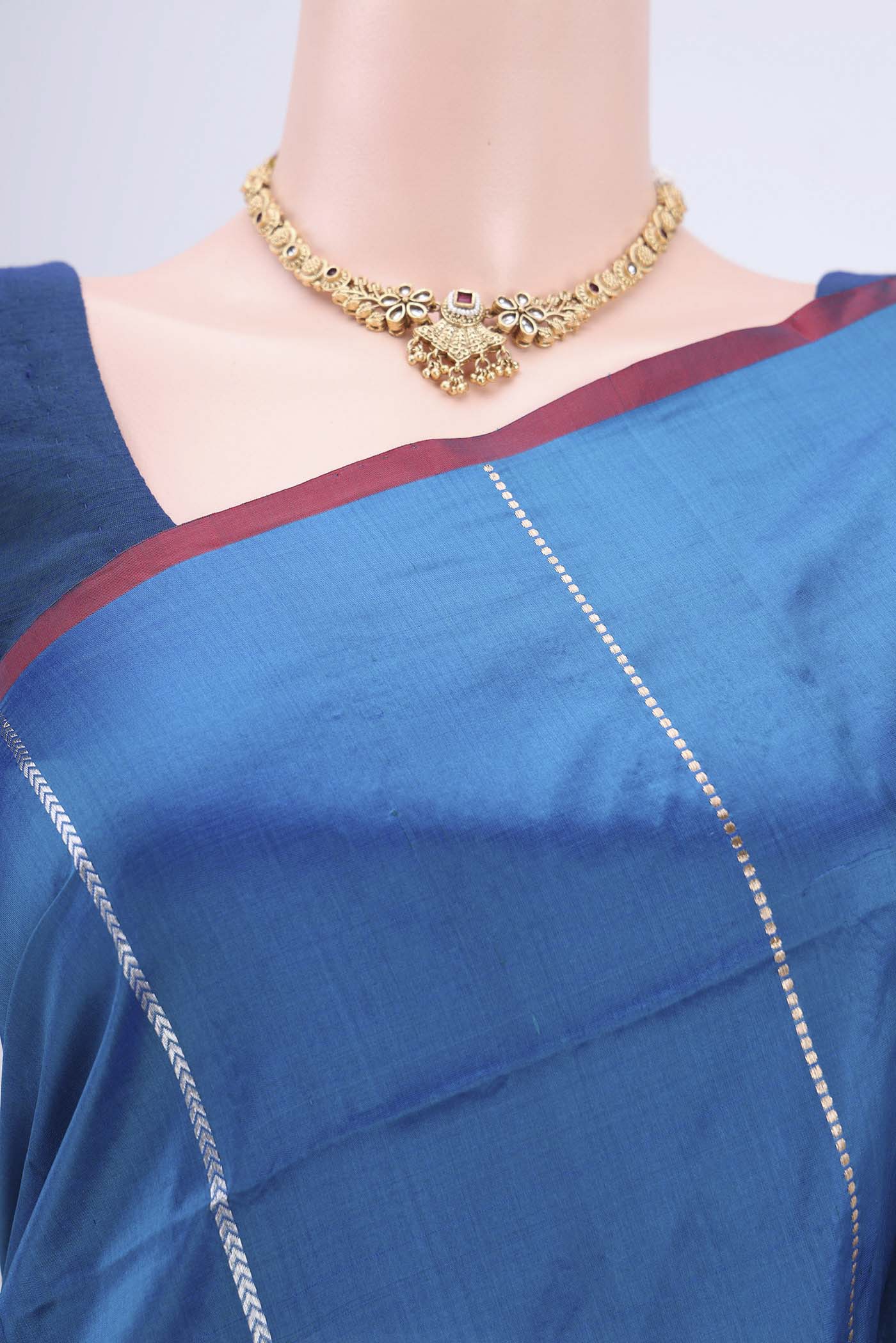 Blue Banarasi Katan Silk Saree - Image 2