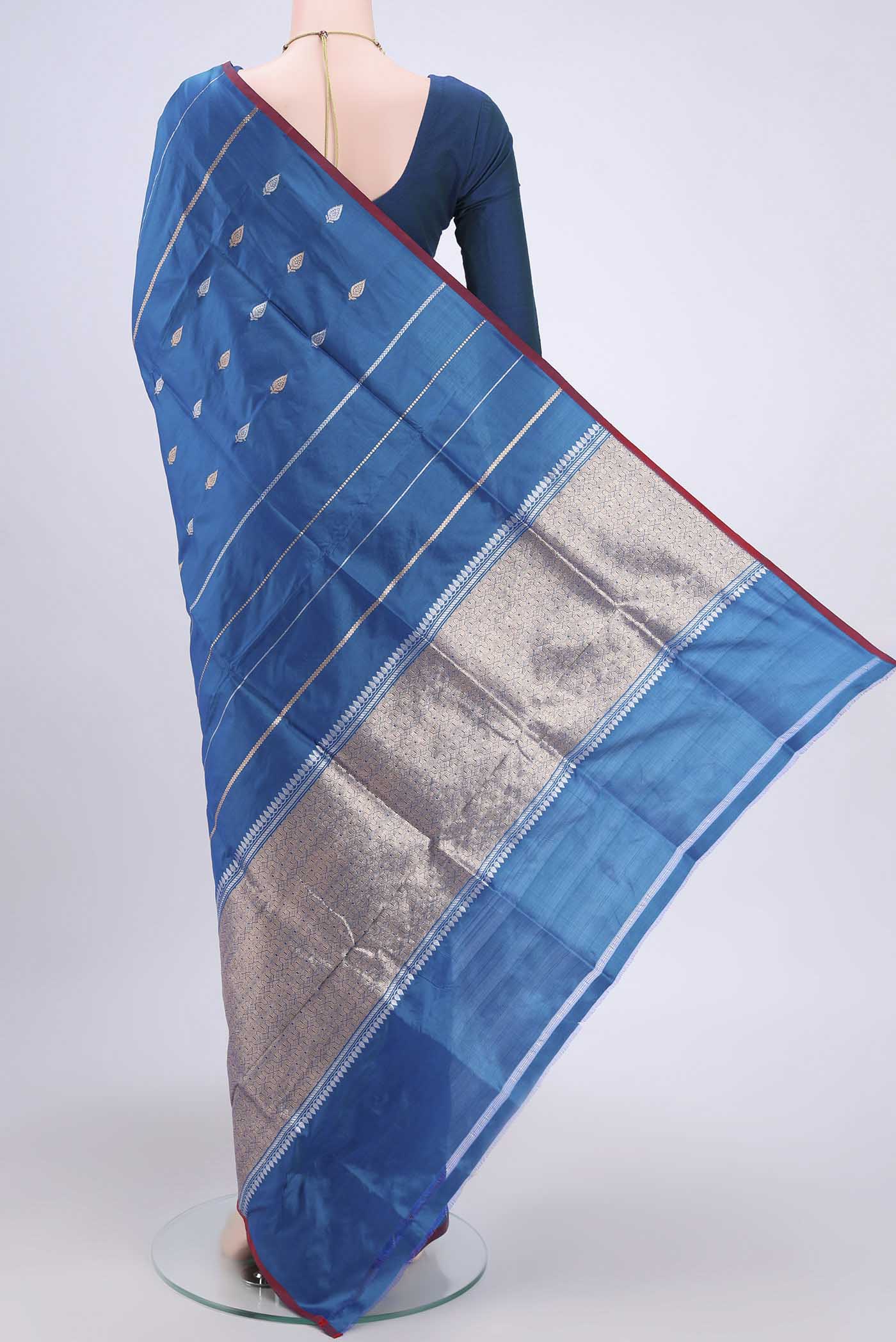 Blue Banarasi Katan Silk Saree - Image 3