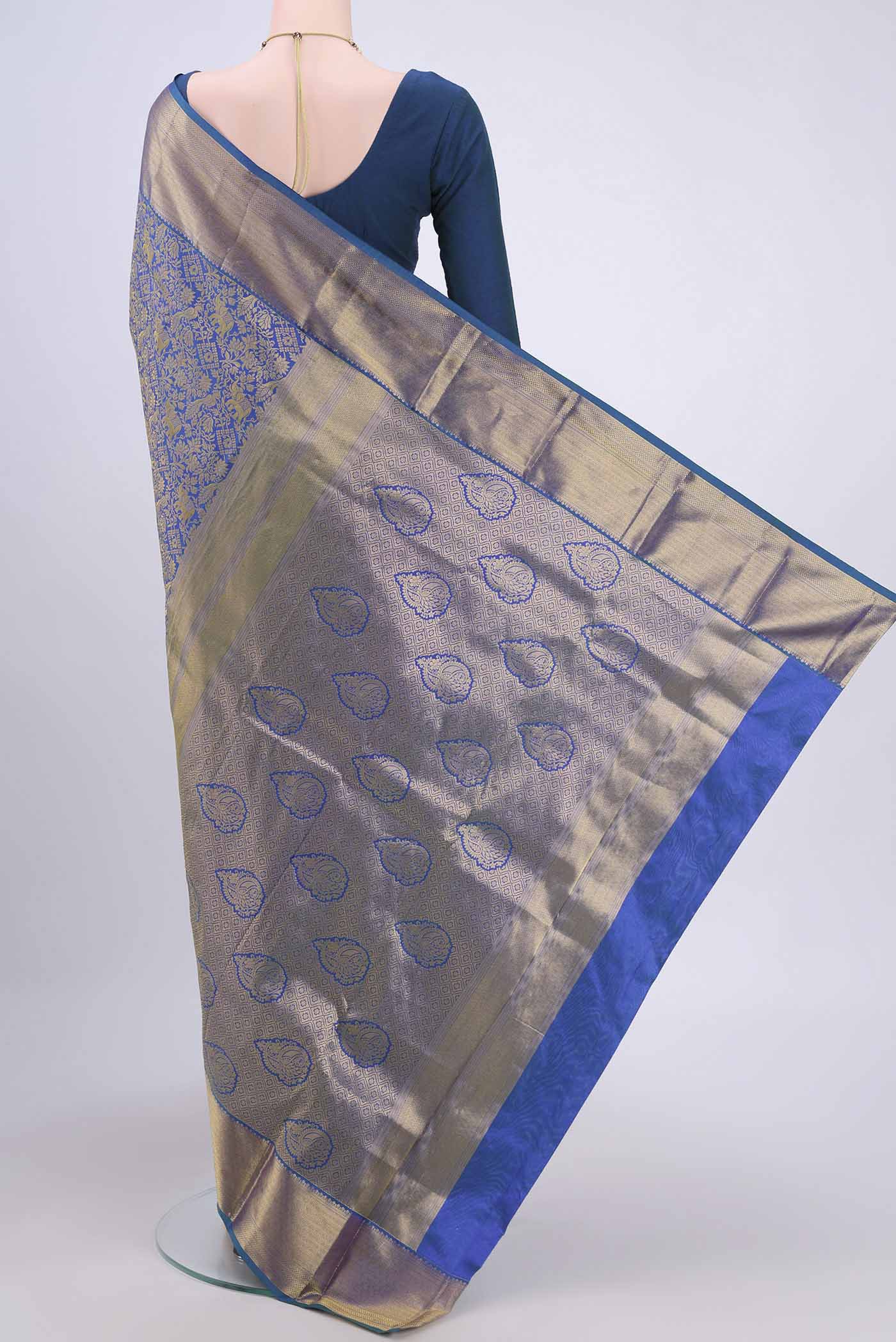 Royal Blue Bangalore Silk Saree - Image 3