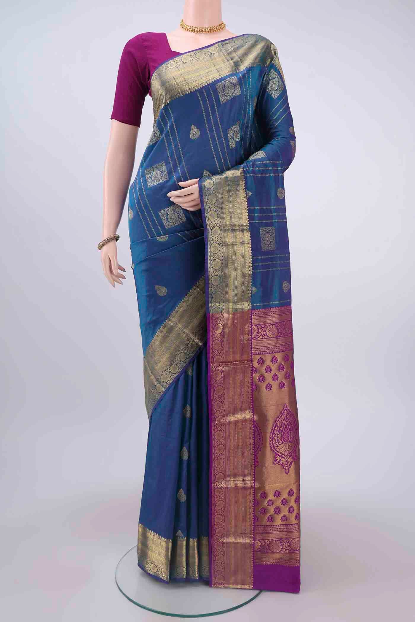 Blue Dual Tone Blended Bangalore Silk Saree