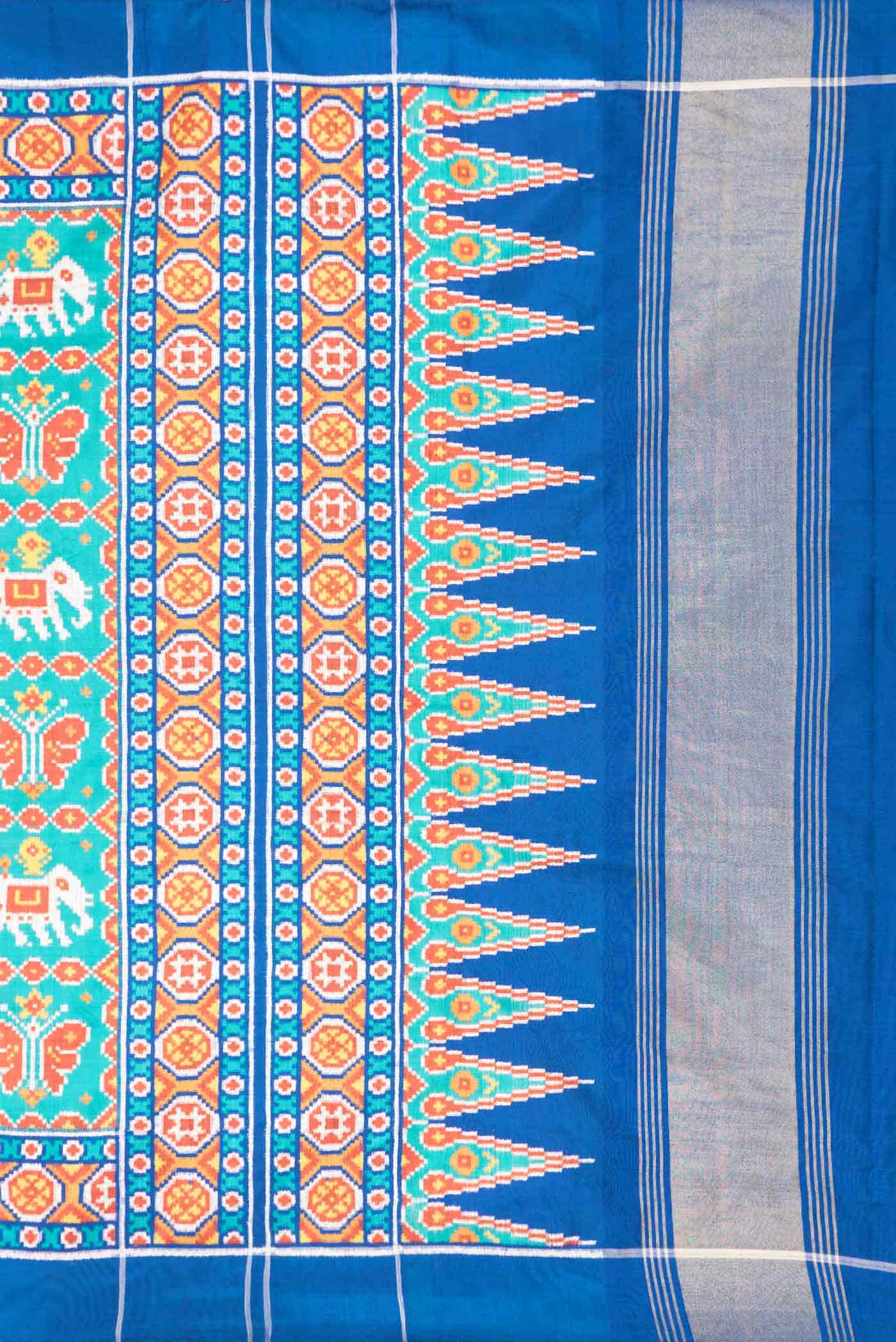 Pure Silk Pure Zari Blue Dual Tone Double Ikat Saree - Image 5