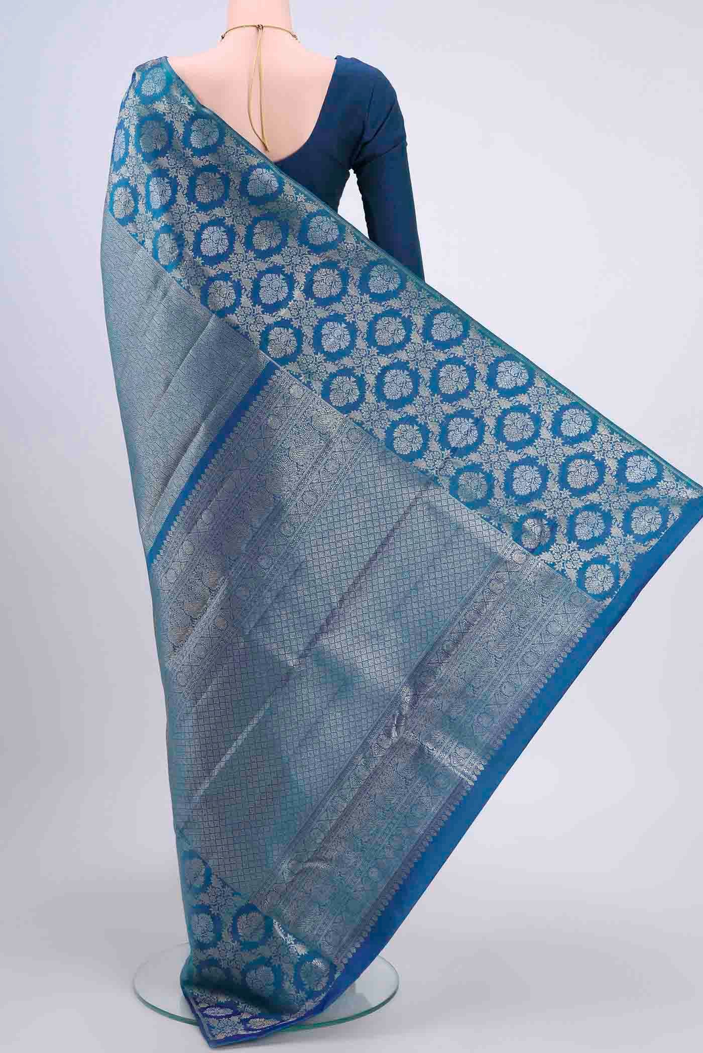 Blue Dual Tone Kanchipuram Saree - Image 3