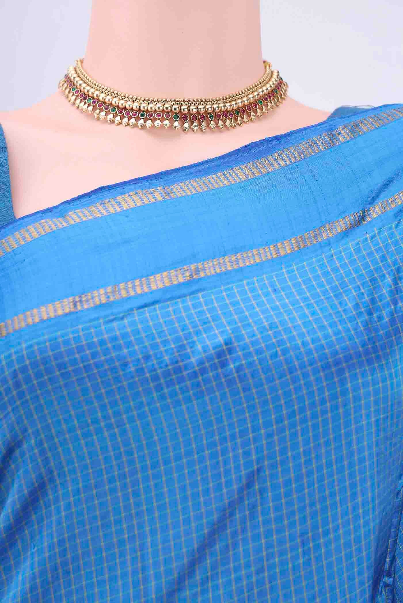 Blue Dual Tone Kanchipuram Silk Saree - Image 2