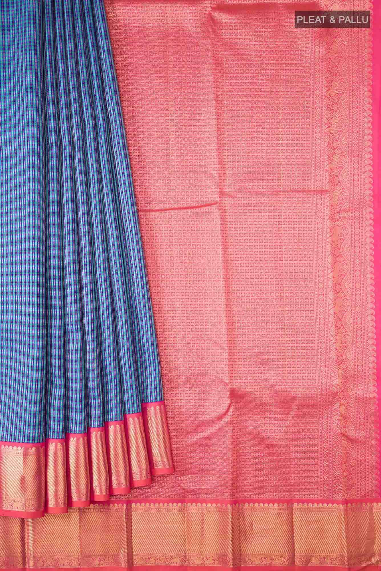 Blue Dual Tone Kanchipuram Silk Saree - Image 2