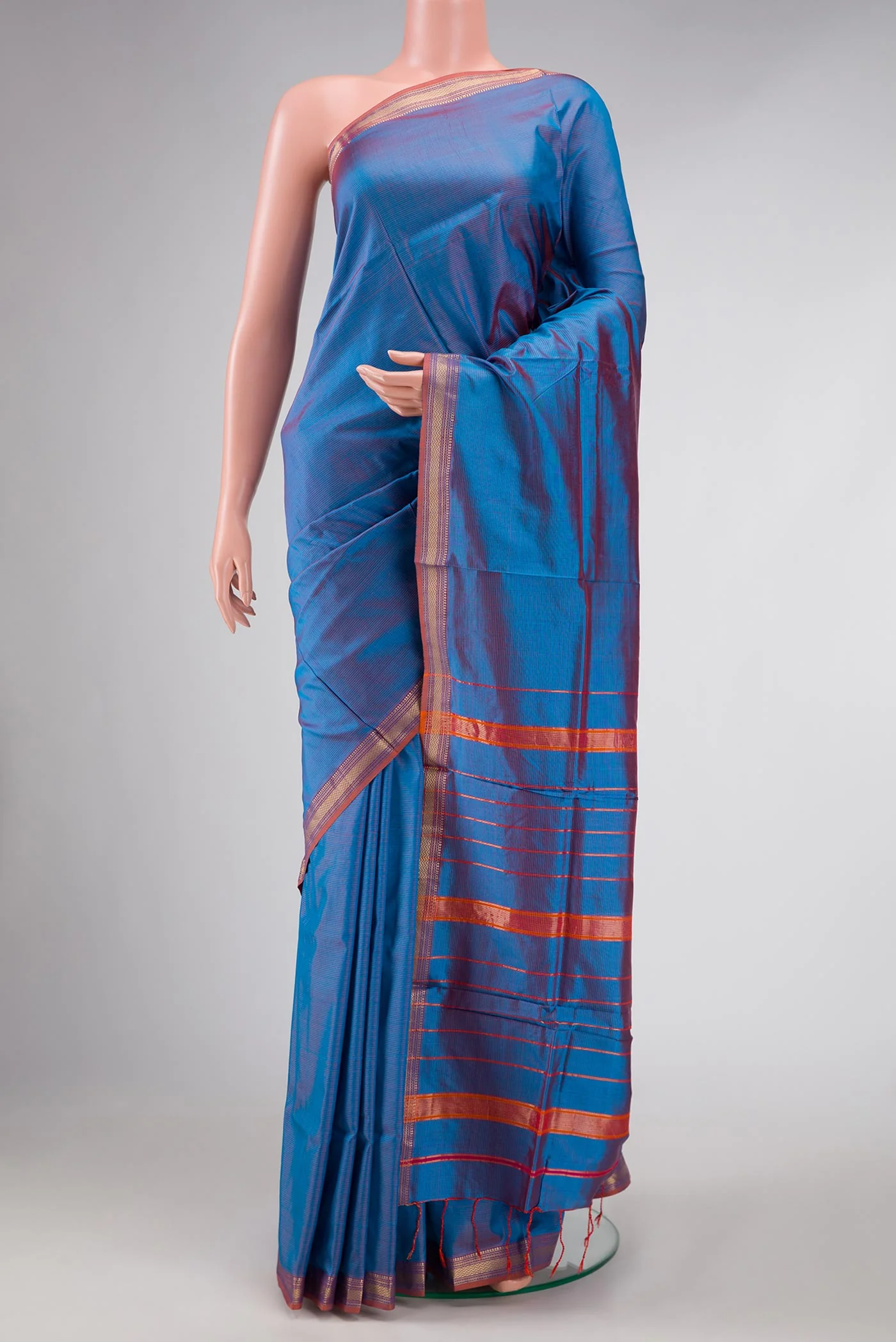 Blue Dual Tone Maheshwari Silk Saree