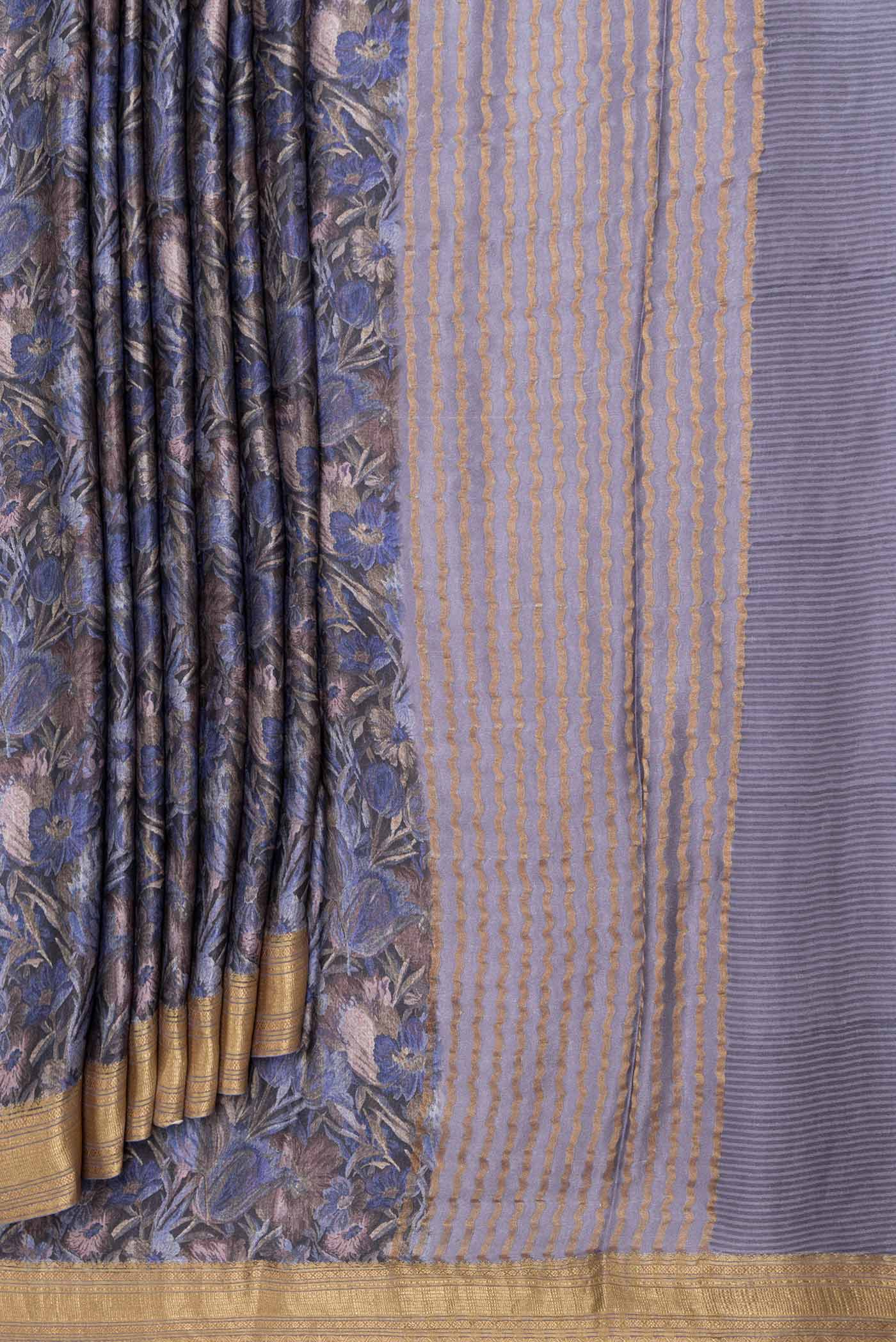 Blue Dual Tone Mysore Crepe Saree - Image 4