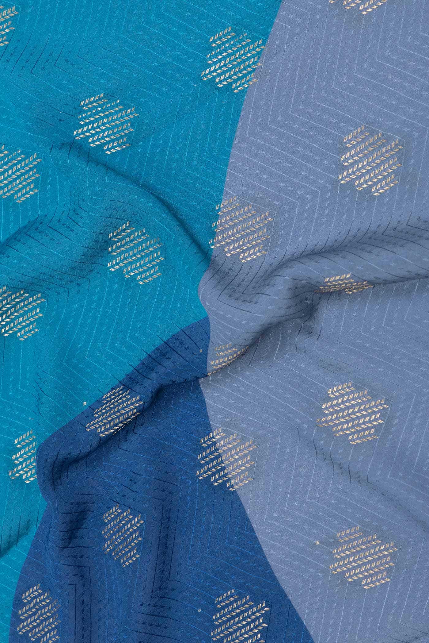 Blue Dual Tone Mysore Crepe Saree - Image 3