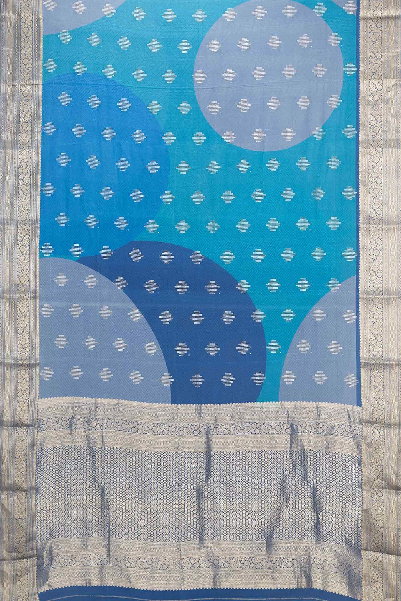 Blue Dual Tone Mysore Crepe Saree - Image 4
