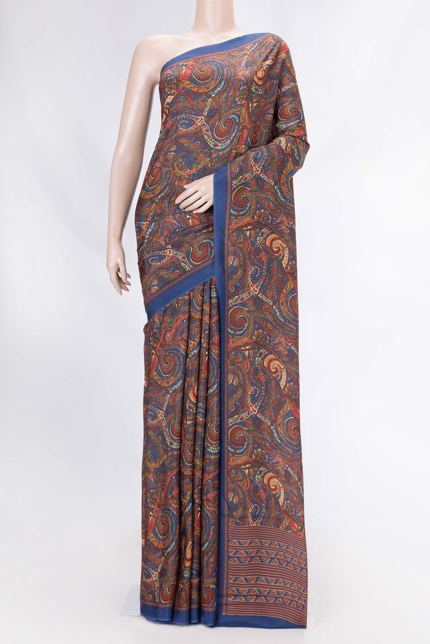 Blue Dual Tone Satin Crepe Saree