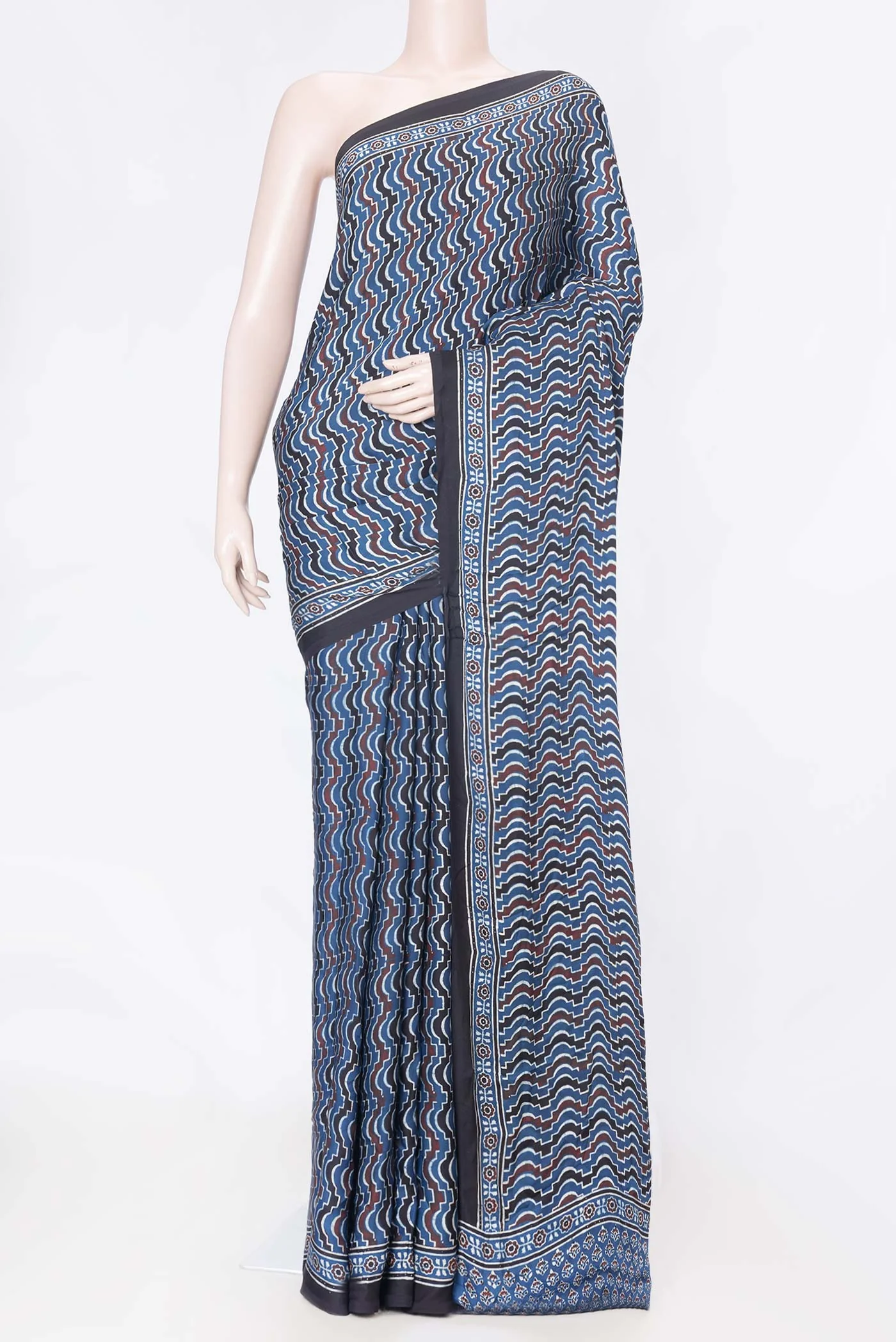 Blue Dual Tone Satin Ruffle Saree