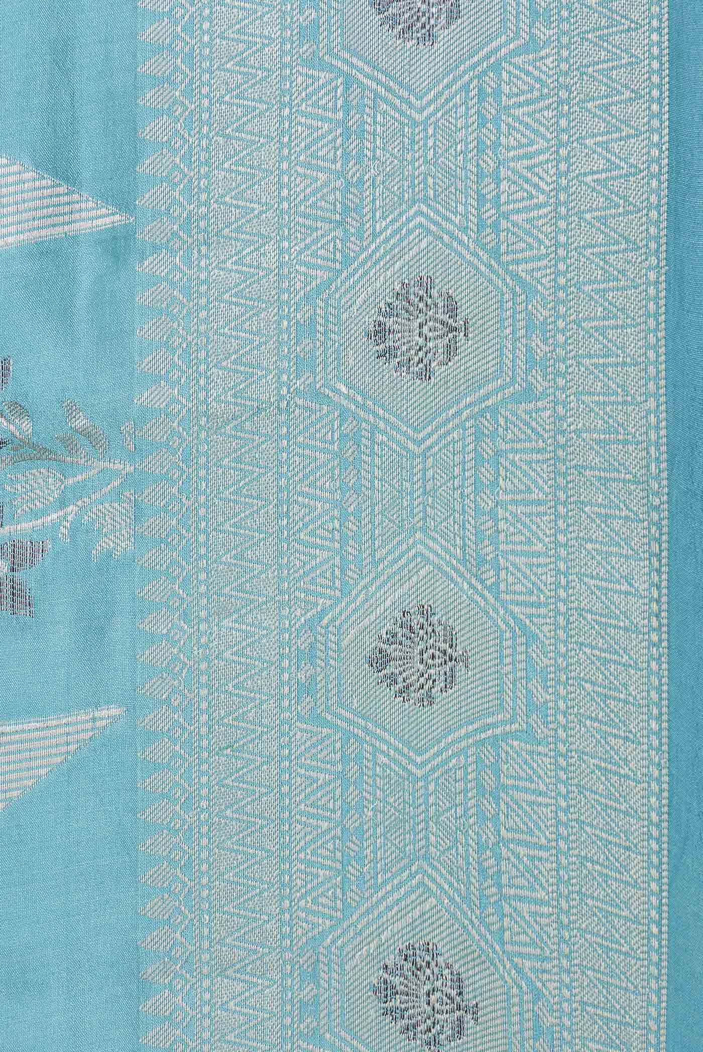 Light Blue Banarasi Raw Silk Saree - Image 3