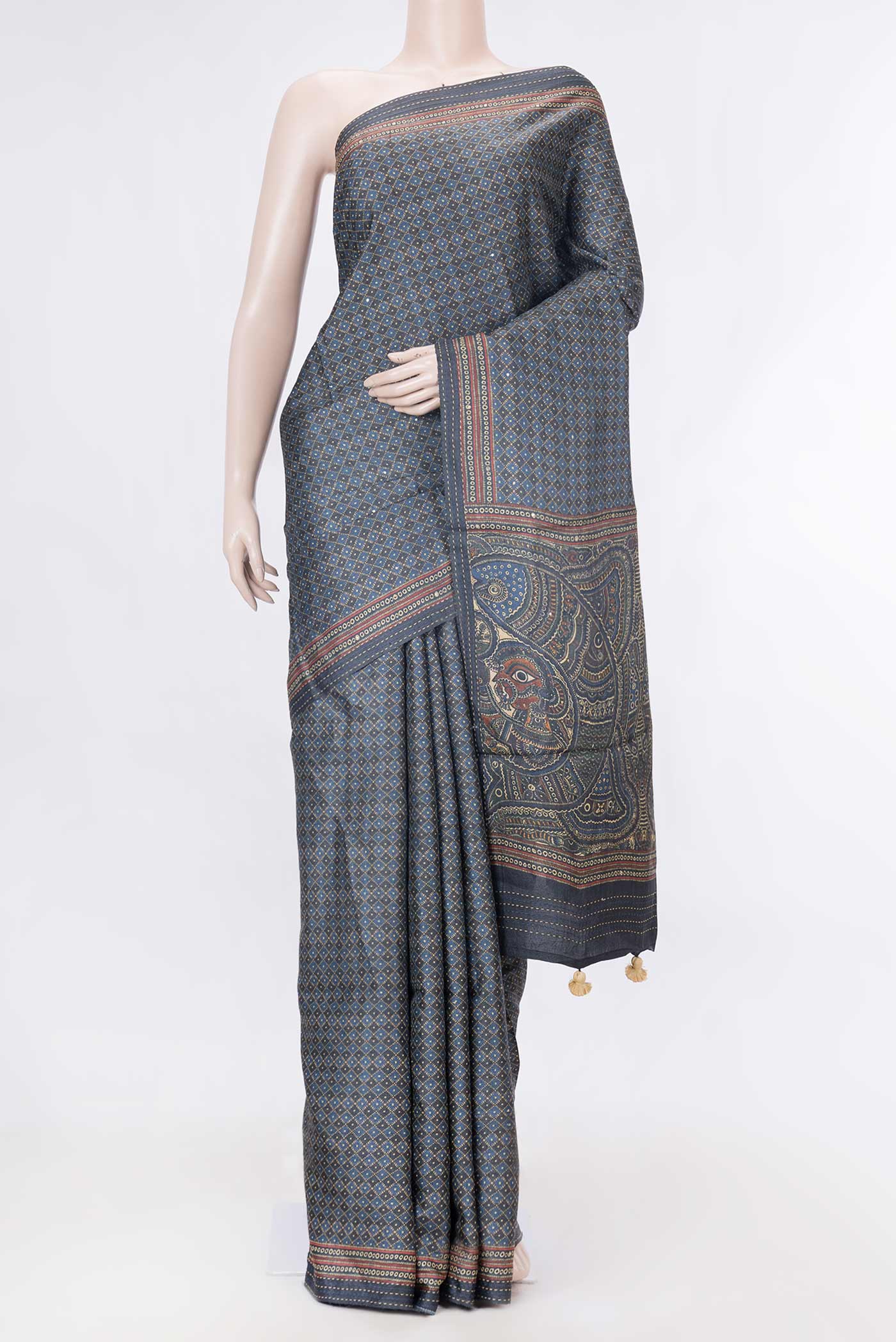 Blue Dual Tone Tussar Silk Saree