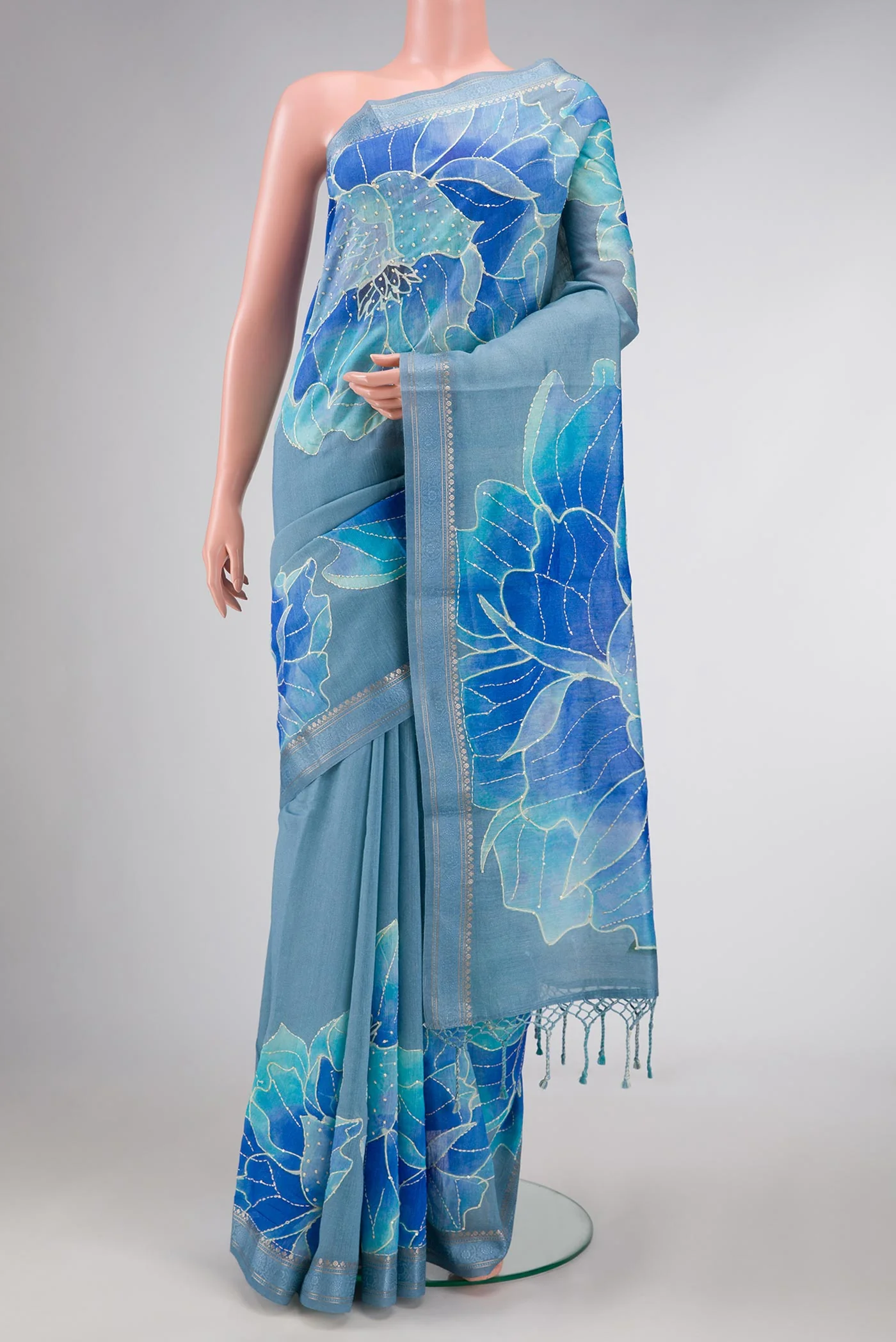 Blue Dual Tone Tussar Silk Saree
