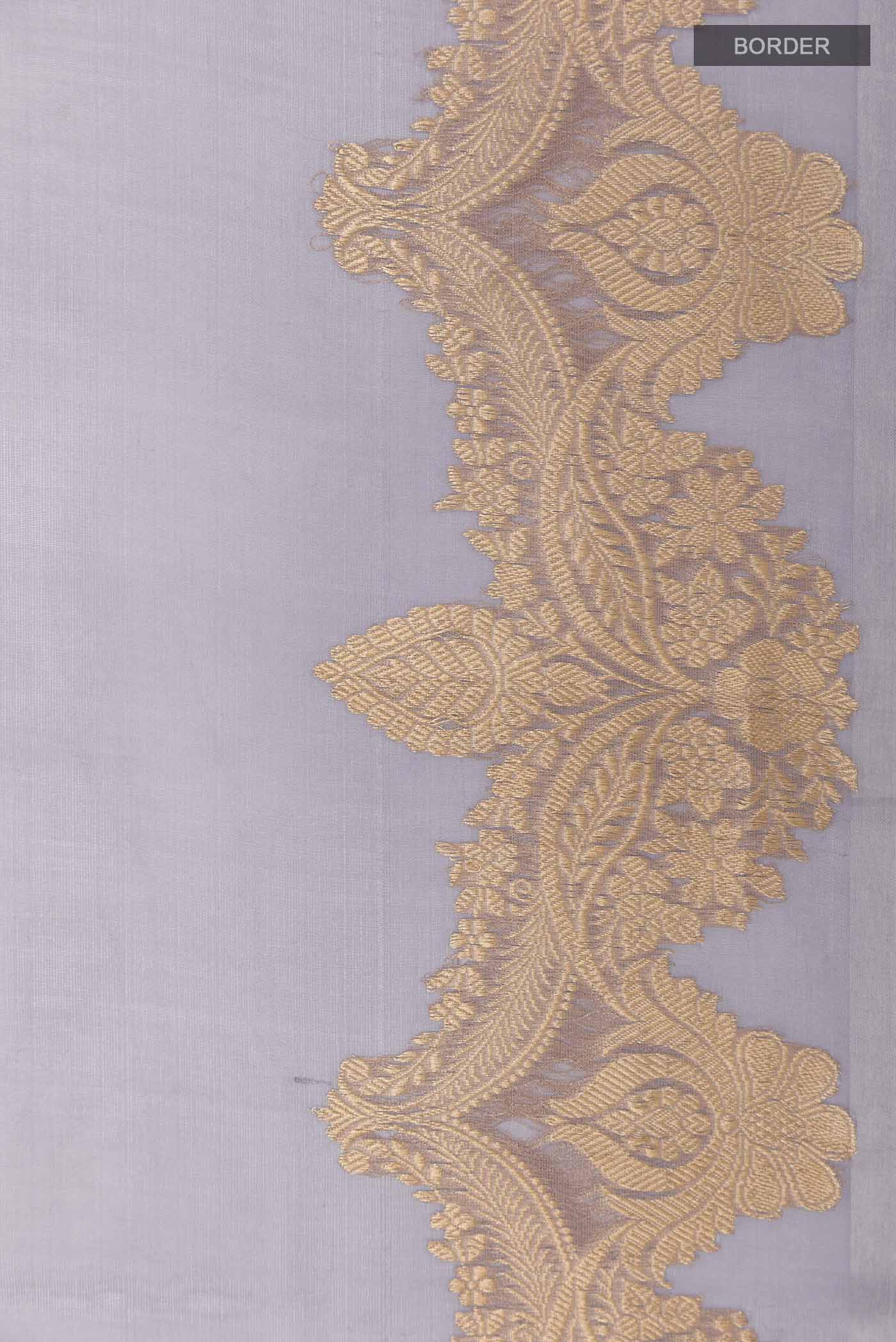 Blue Grey Banarasi Kora Silk Saree - Image 3