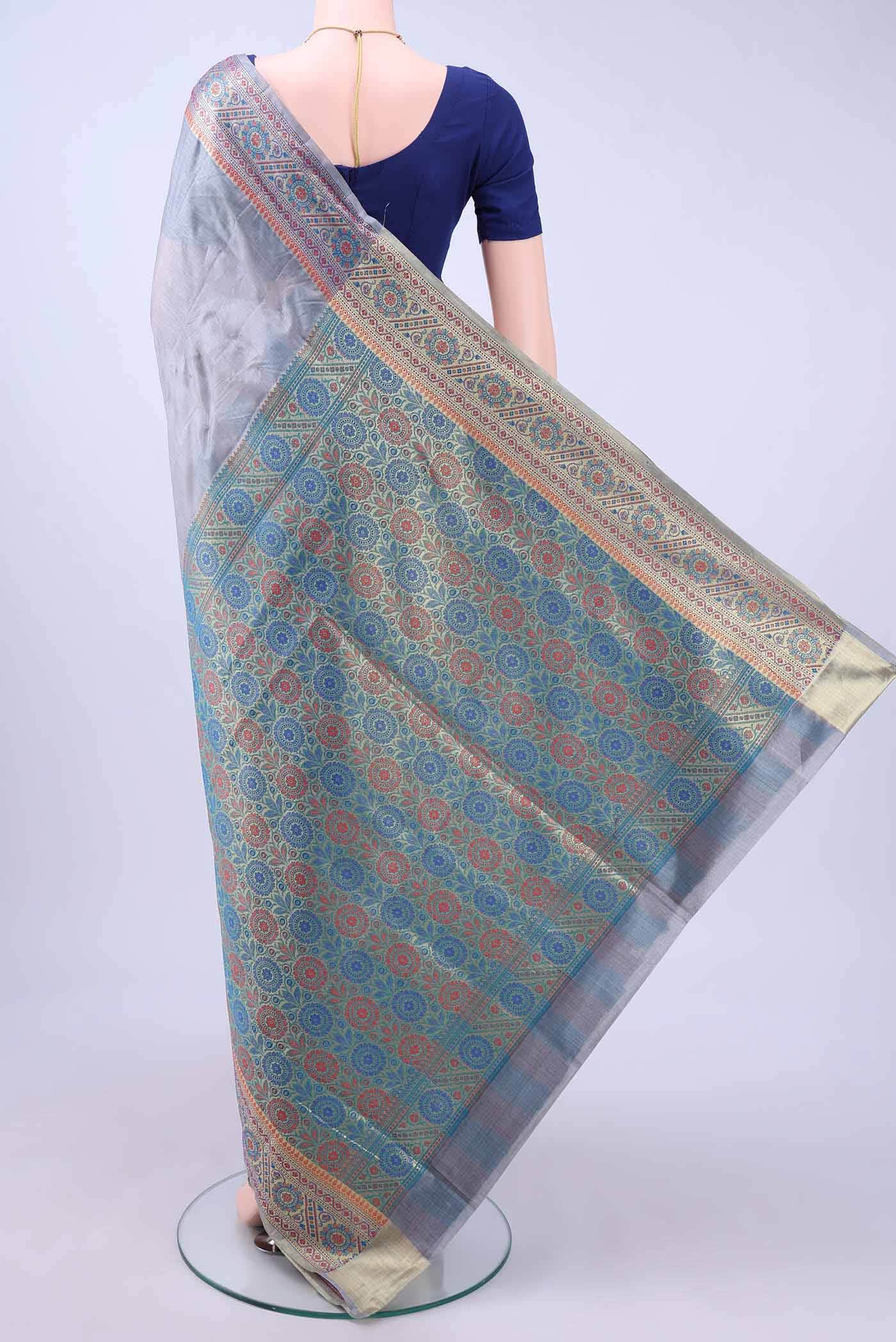 Blue Grey Banarasi Silk Saree - Image 2