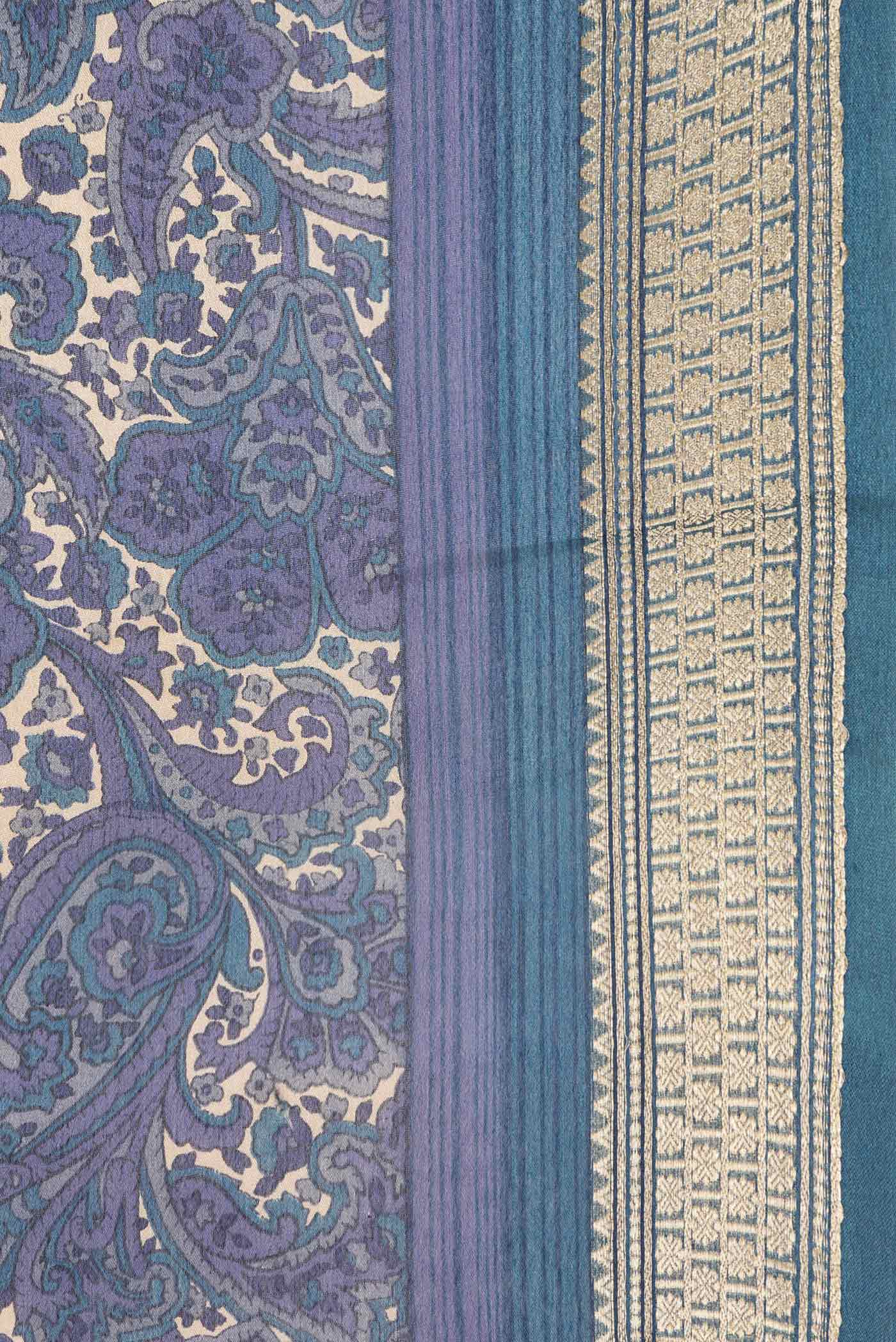 Blue Grey Dual Tone Mysore Crepe Saree - Image 3