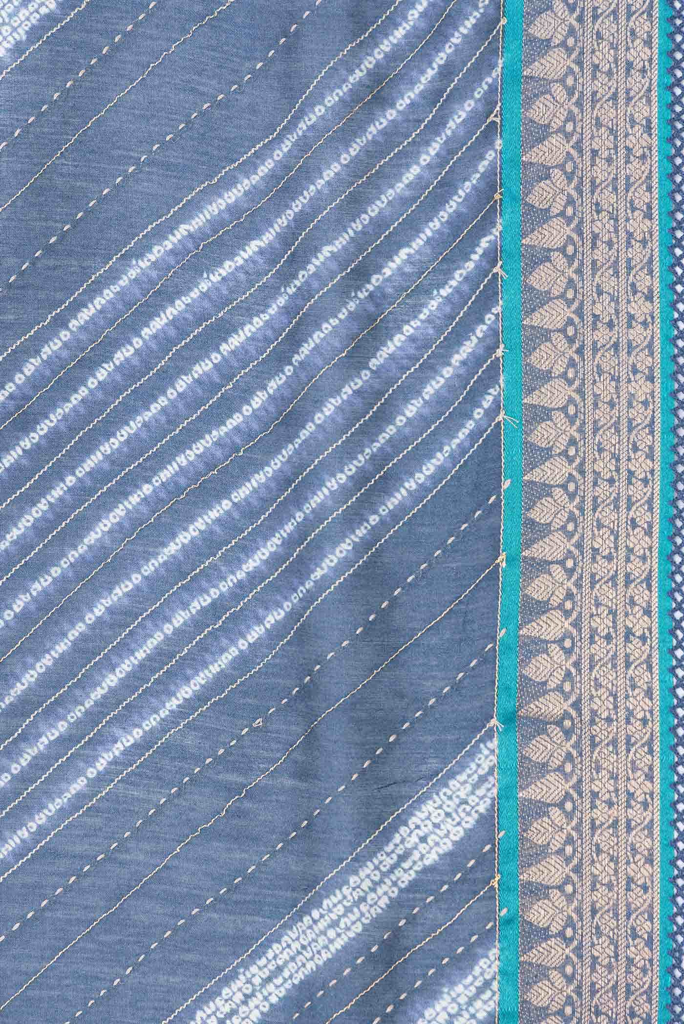 Blue Grey Dual Tone Tussar Silk Saree - Image 3