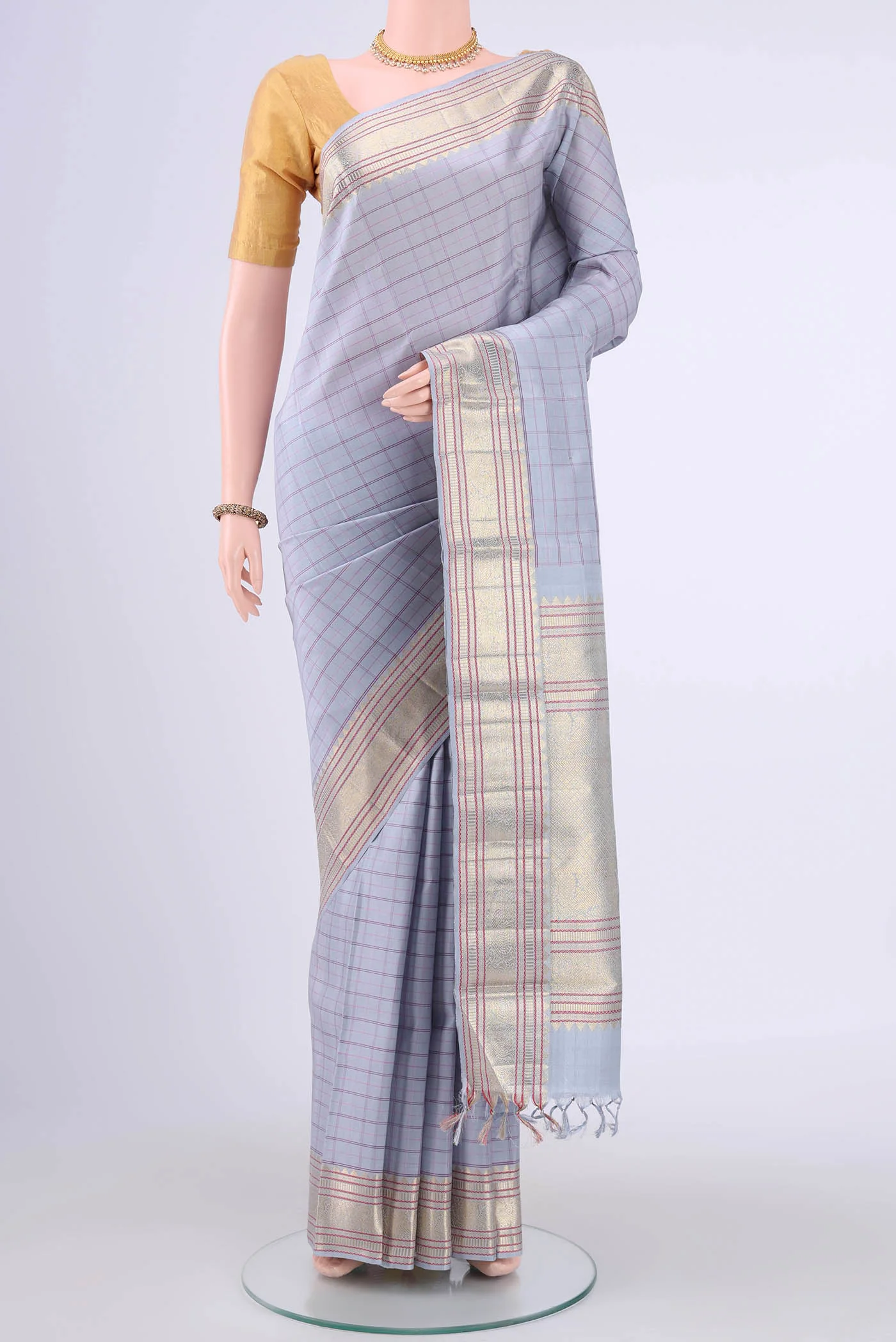 Blue Grey Kanjivaram Silk Saree