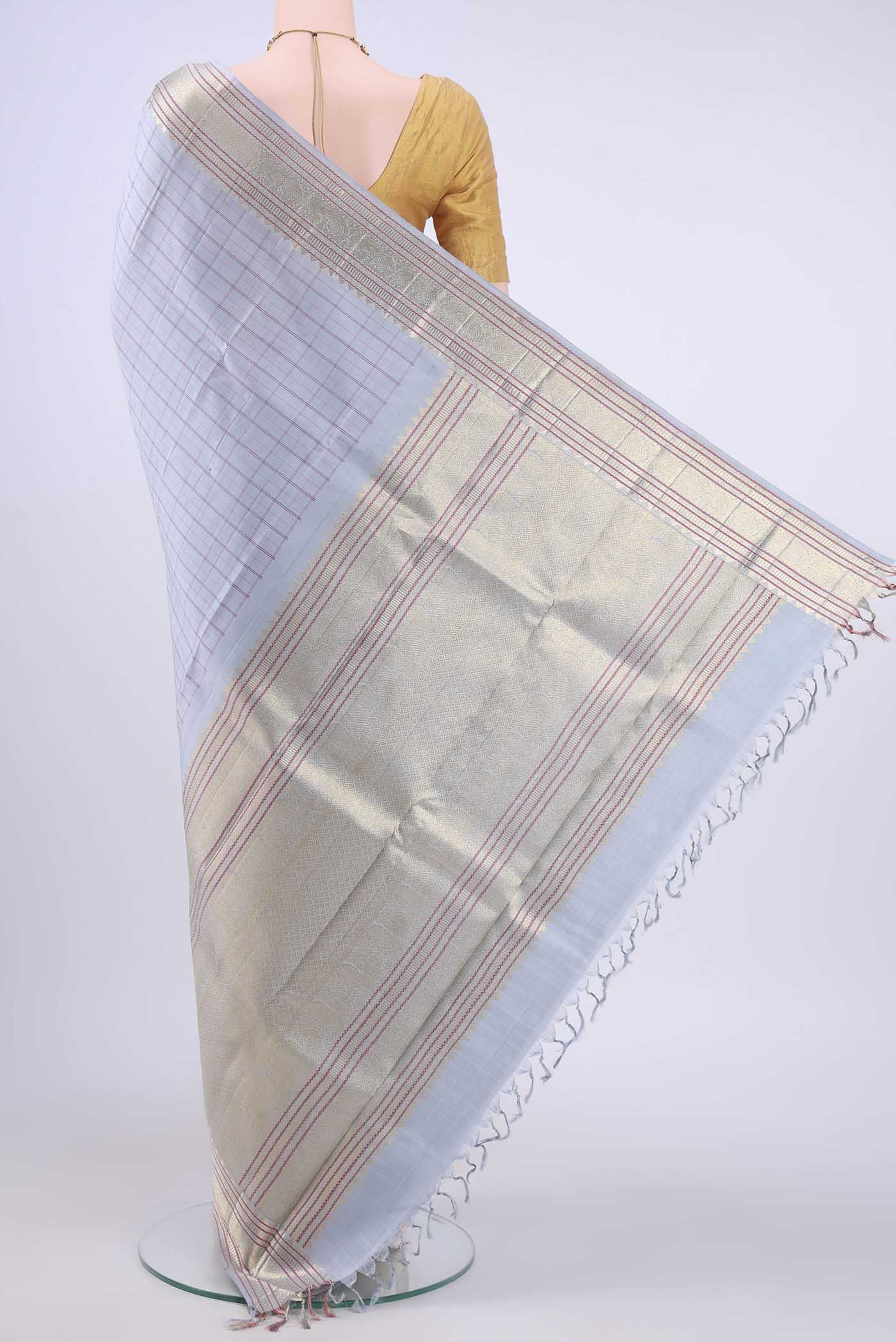 Blue Grey Kanjivaram Silk Saree - Image 3