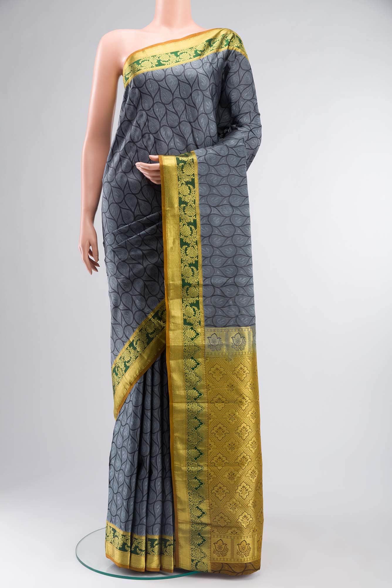 Blue Grey Kanjivaram Silk Saree