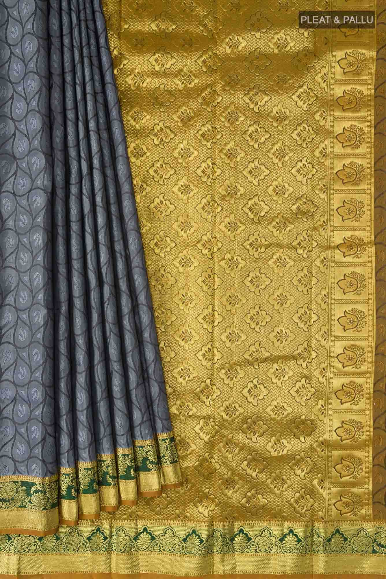 Blue Grey Kanjivaram Silk Saree - Image 2