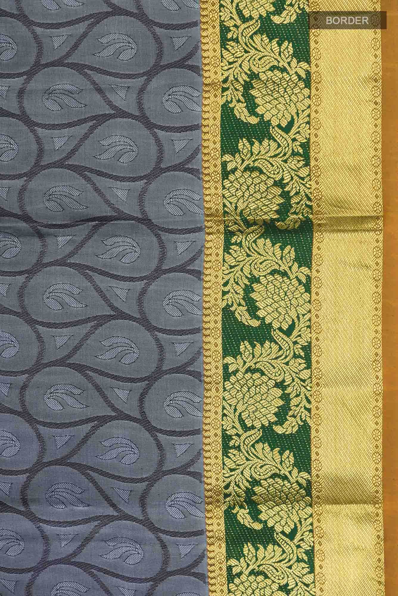Blue Grey Kanjivaram Silk Saree - Image 5