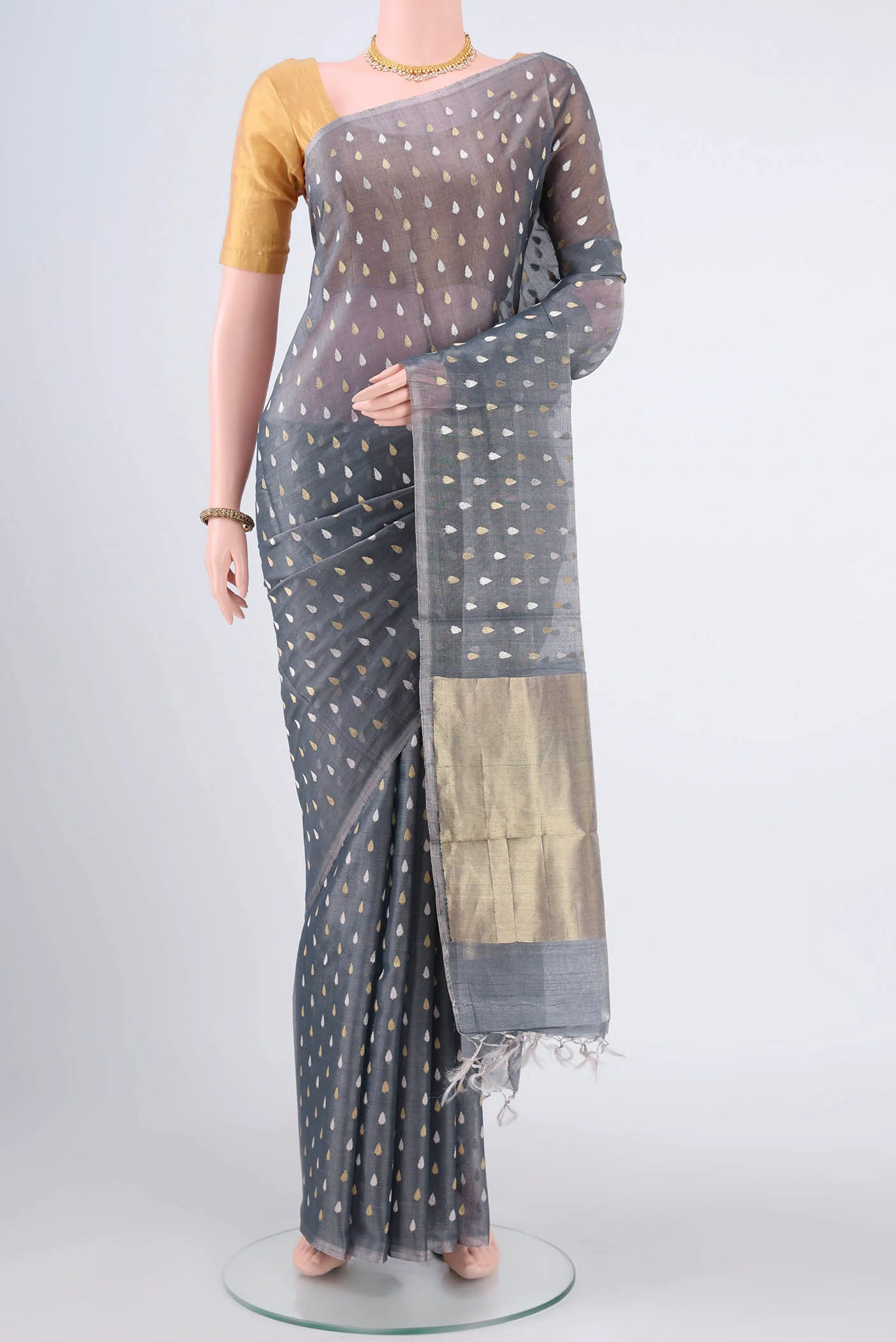 Blue Grey MP Tussar Saree