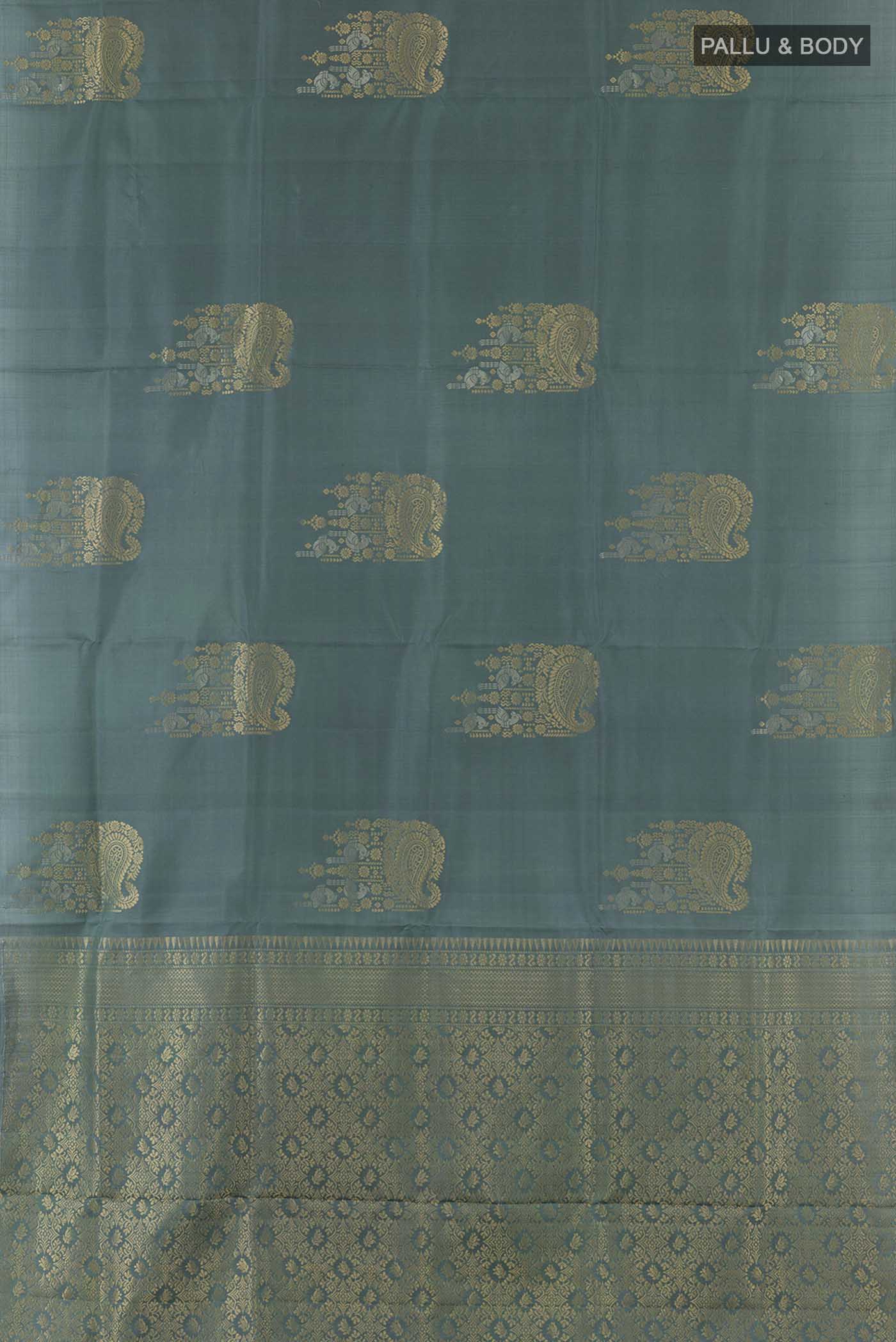 Blue Grey Soft Silk Saree - Image 5