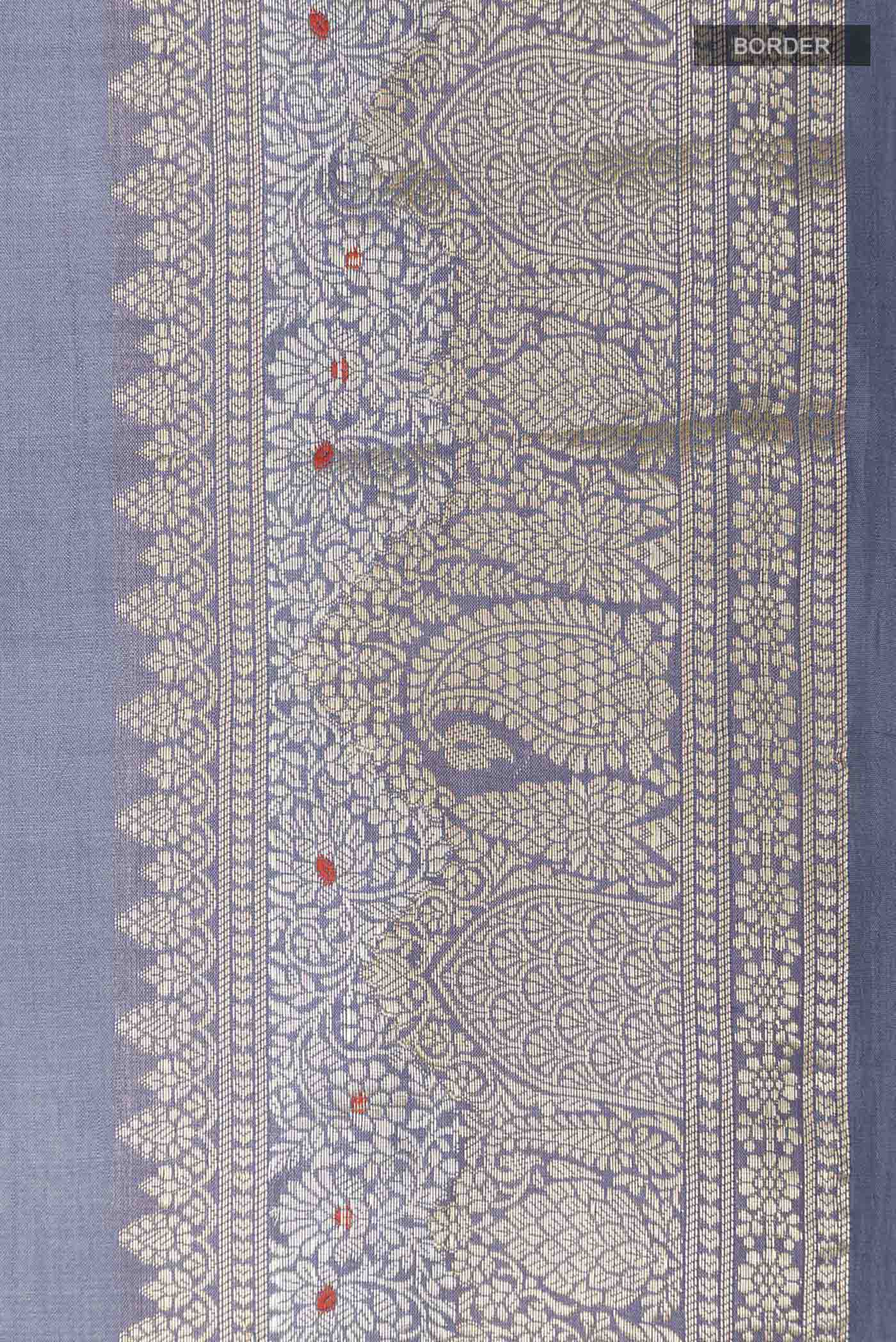 Blue Grey Banarasi Raw Silk Saree - Image 3