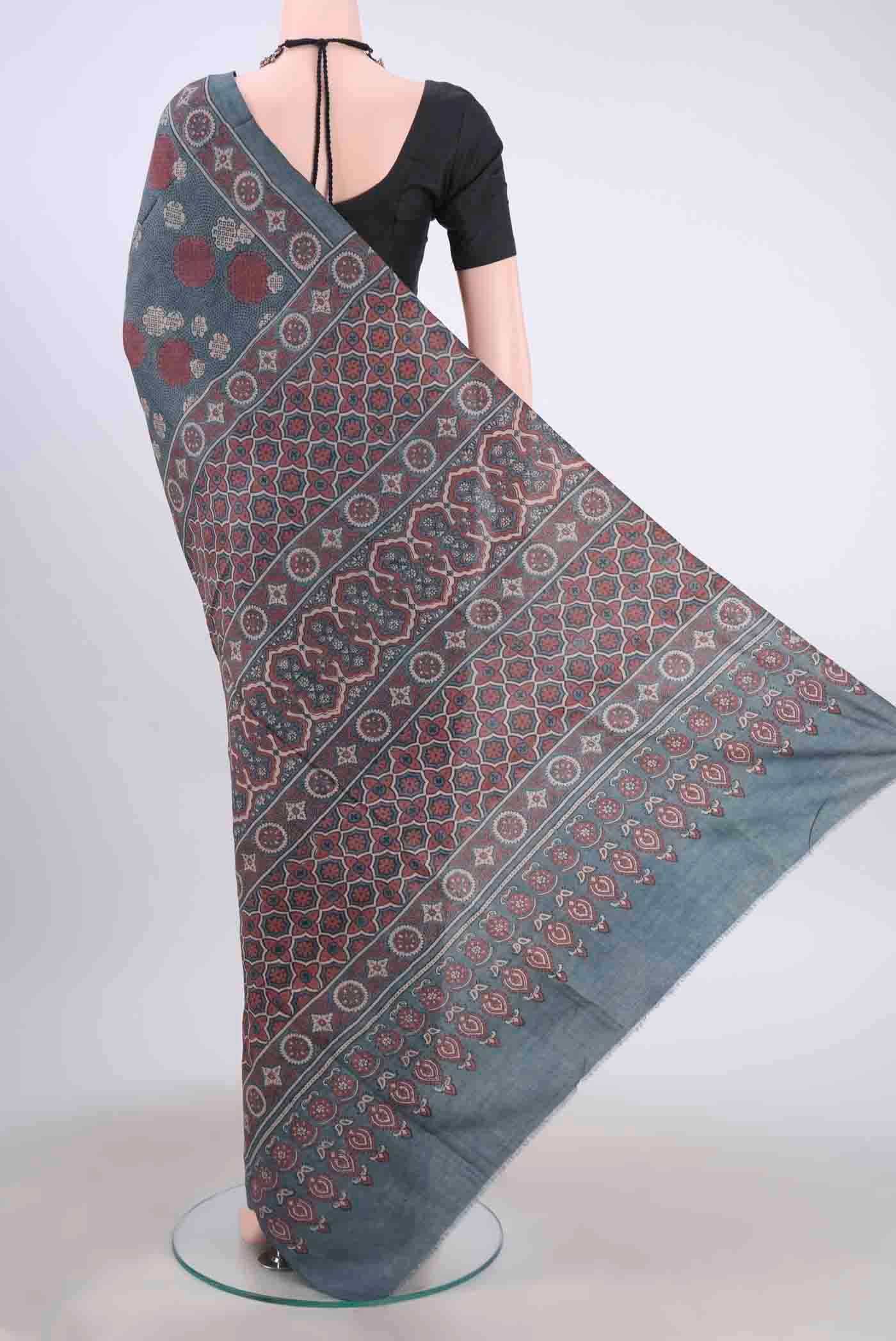 Blue Grey Tussar Silk Saree - Image 3