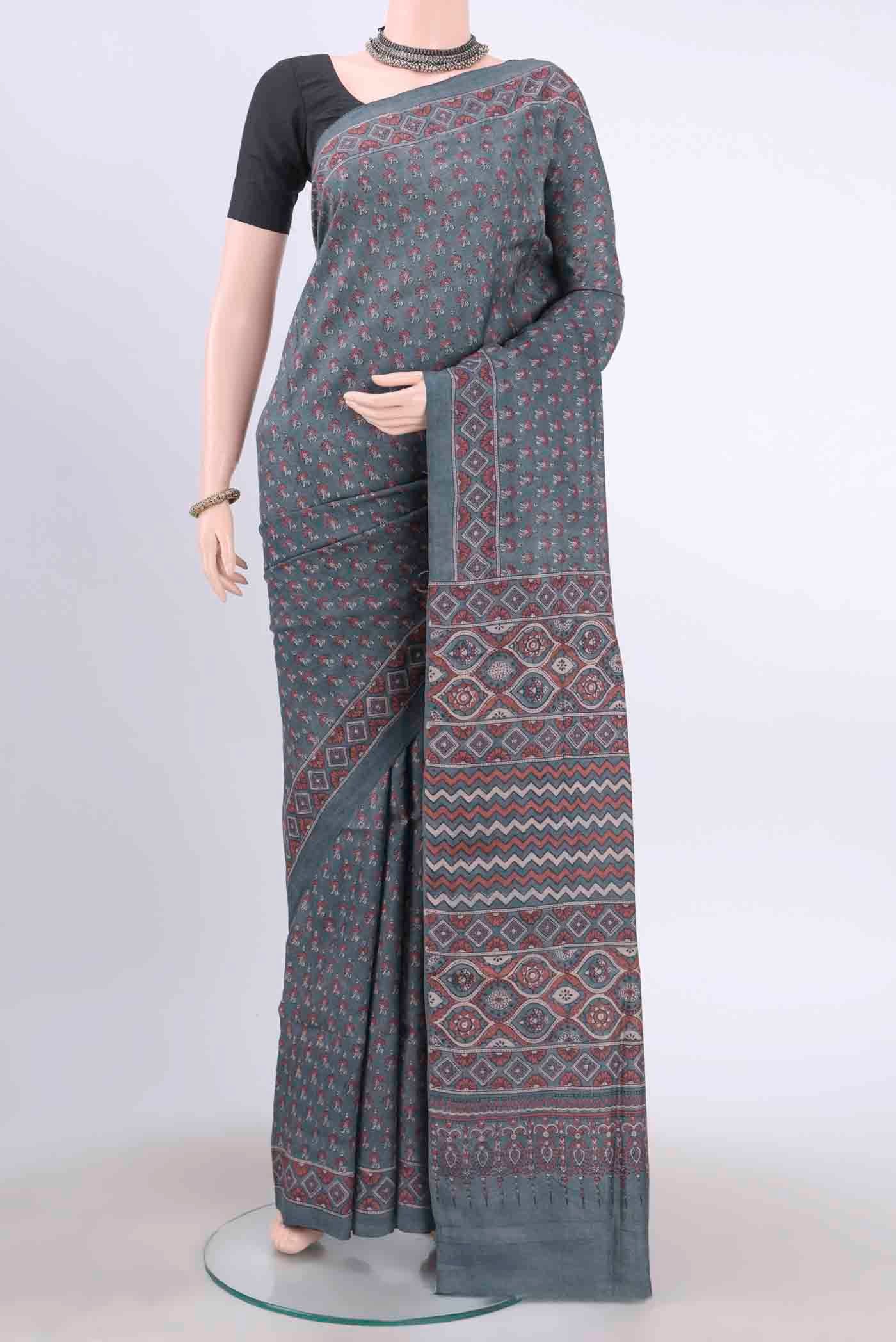 Blue Grey Tussar Silk Saree