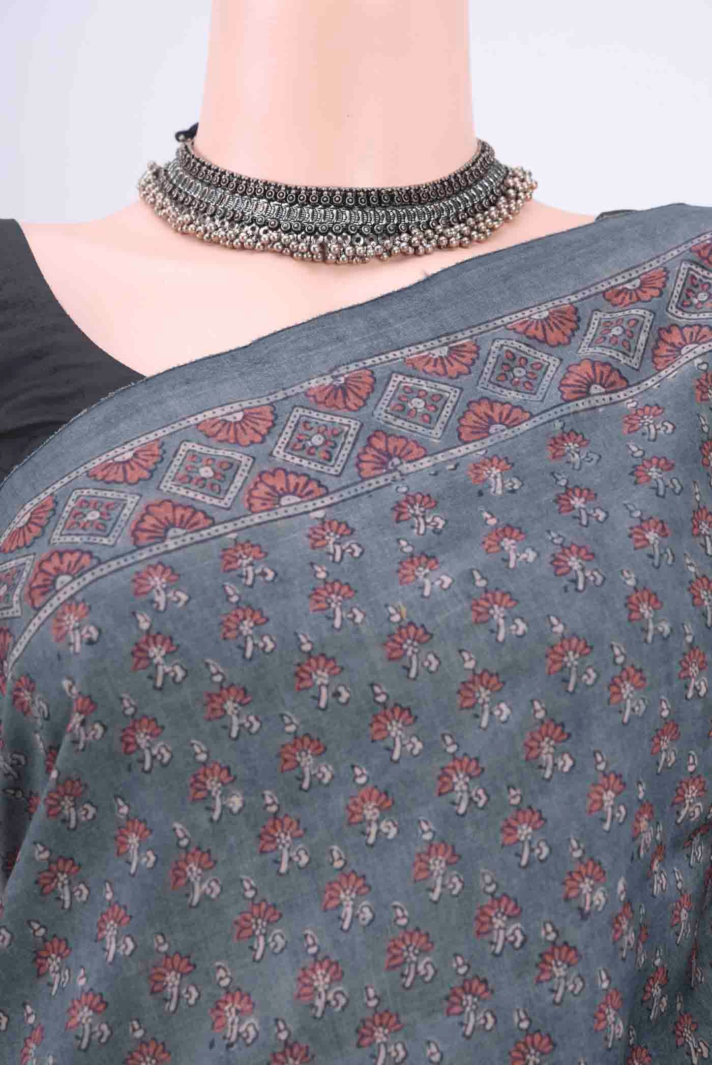 Blue Grey Tussar Silk Saree - Image 2