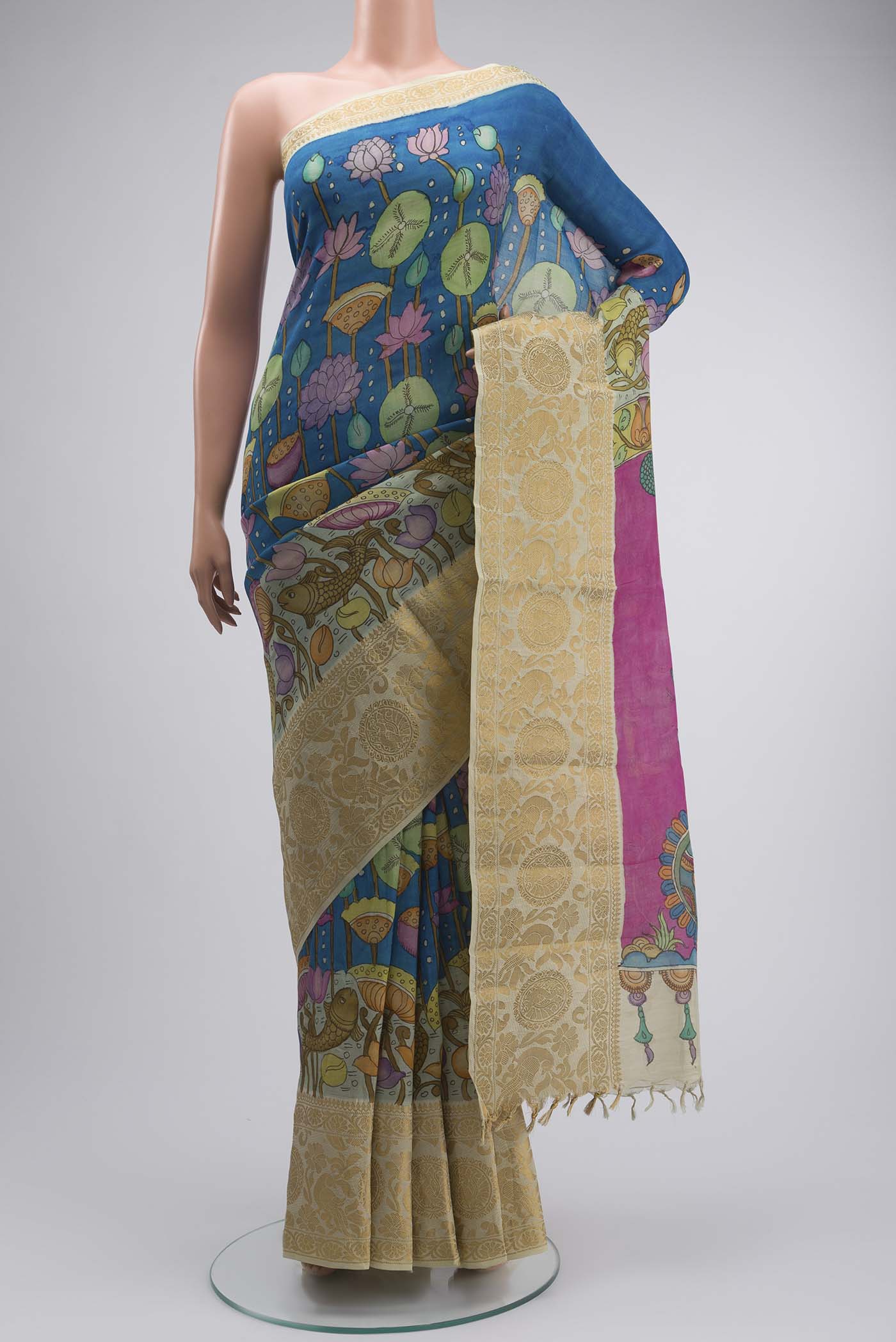 Blue Kalamkari Cotton Saree