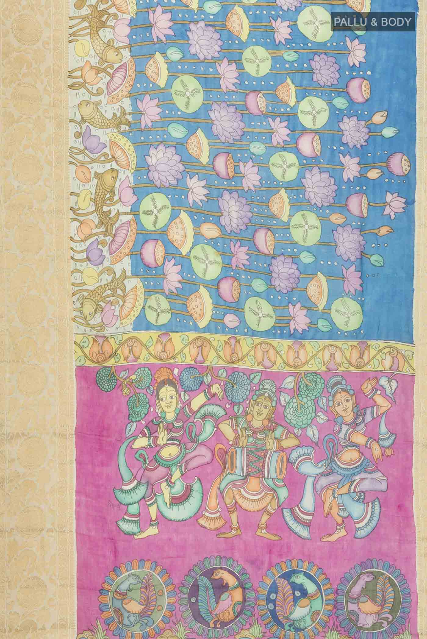 Blue Kalamkari Cotton Saree - Image 5