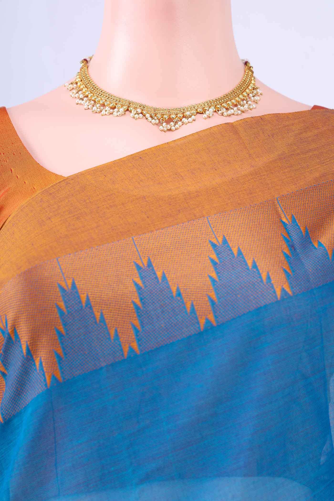 Blue Kanchi Cotton Saree - Image 3