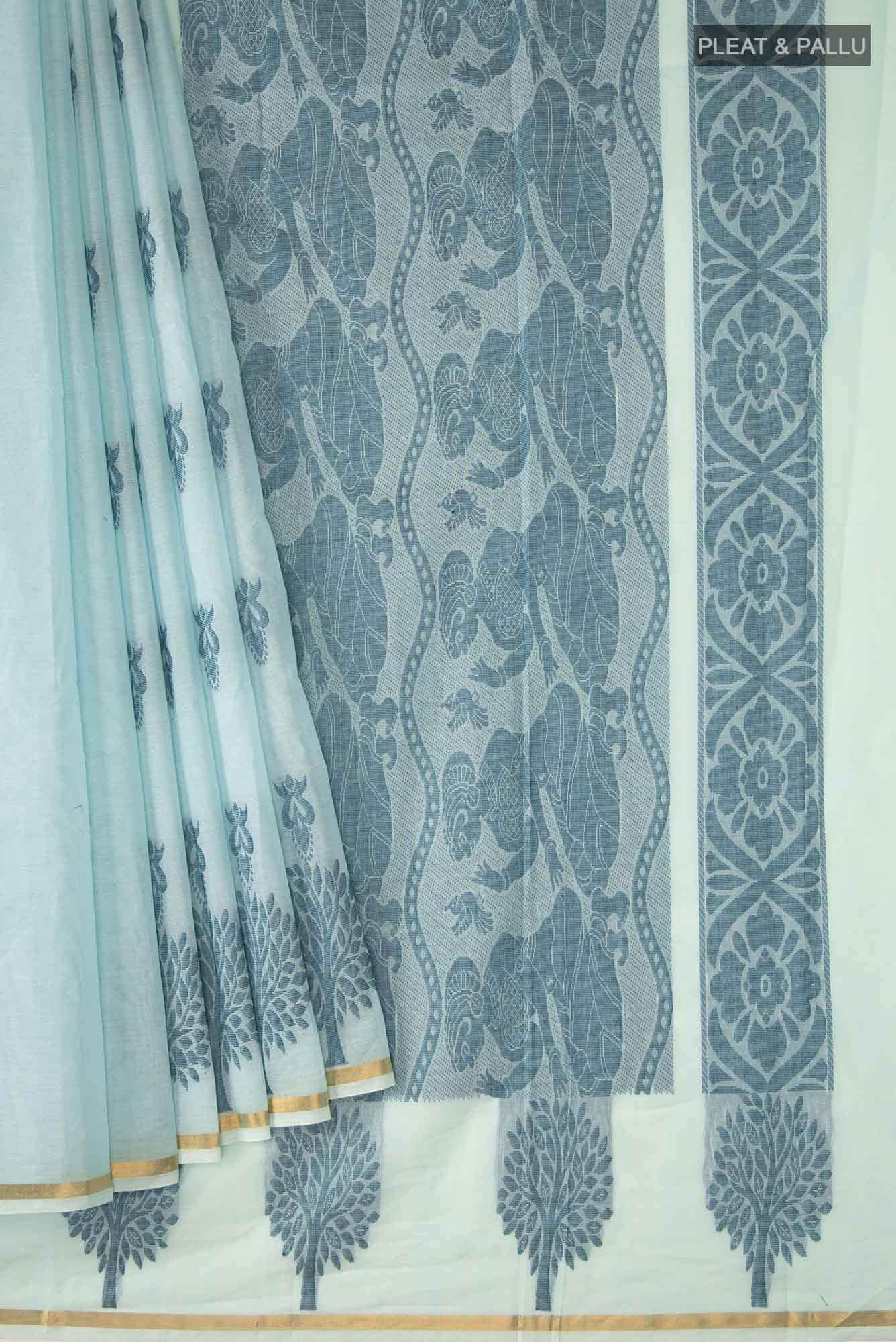 Blue Kanchi Cotton Saree - Image 2