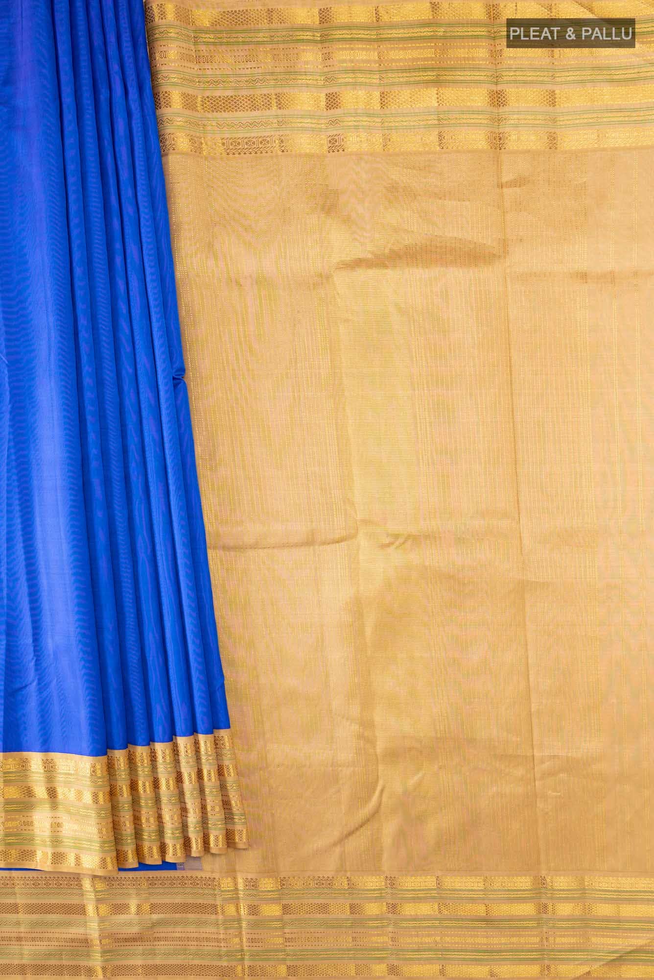 Pure Silk Pure Zari Blue Kanjivaram Saree - Image 2