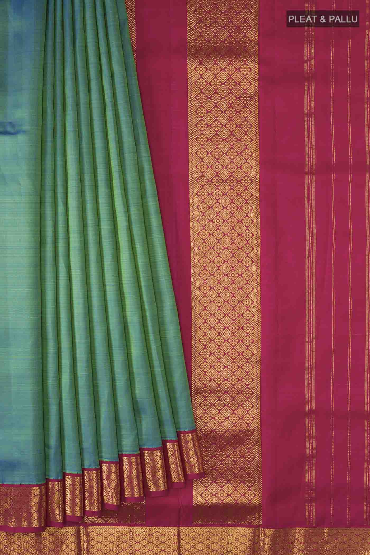 Blue Kanchipuram Silk Nine Yards Saree - Image 4