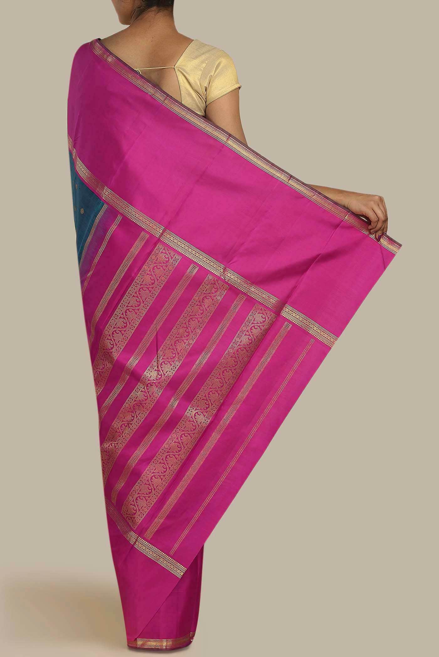 Pure Silk Pure Zari Blue Kanchipuram Saree - Image 2