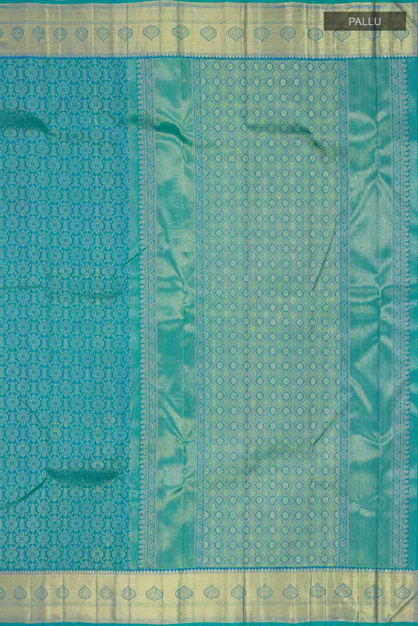 Pure Silk Pure Zari Blue Kanjivaram Saree - Image 5