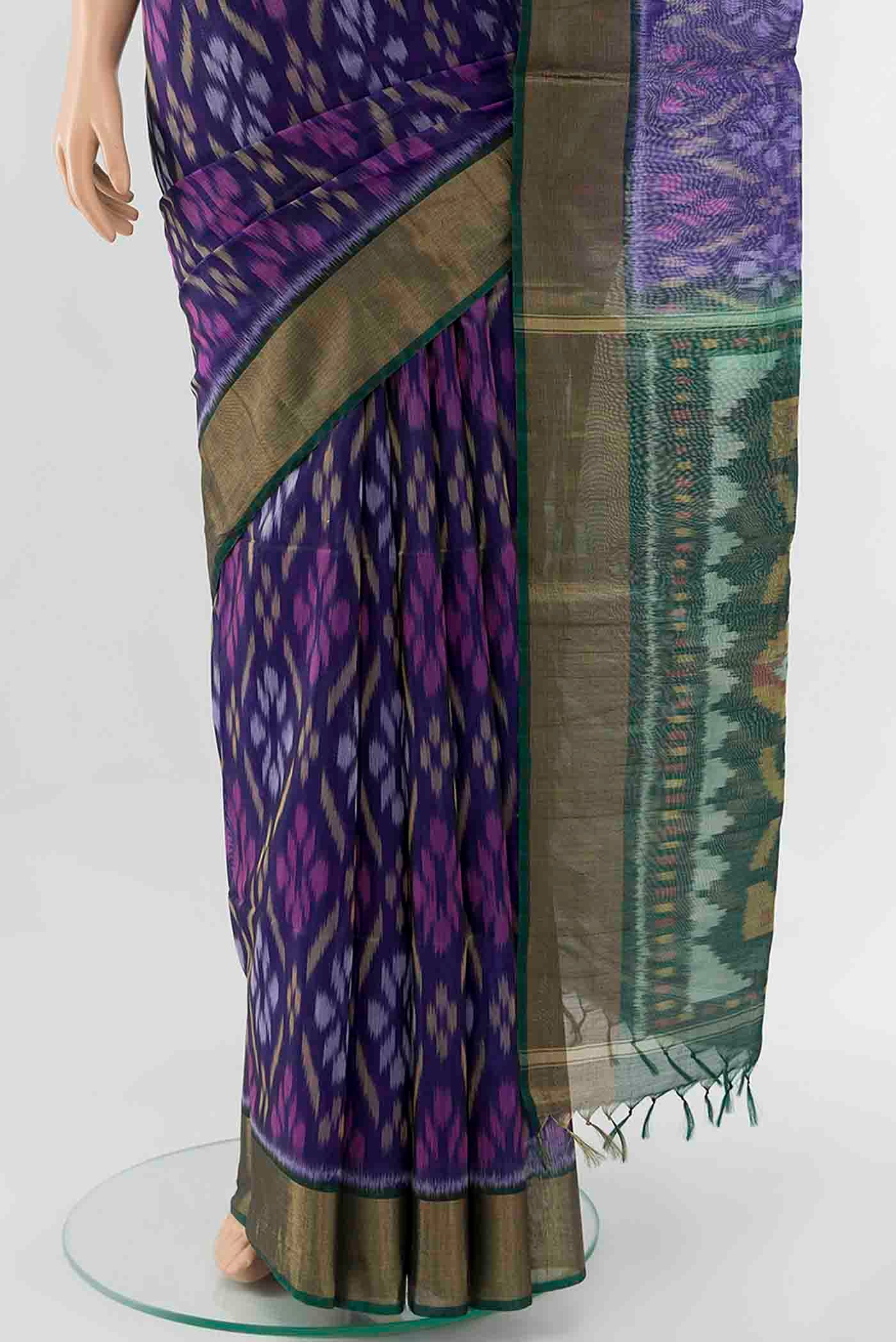 Blue Kora Cotton Saree - Image 3