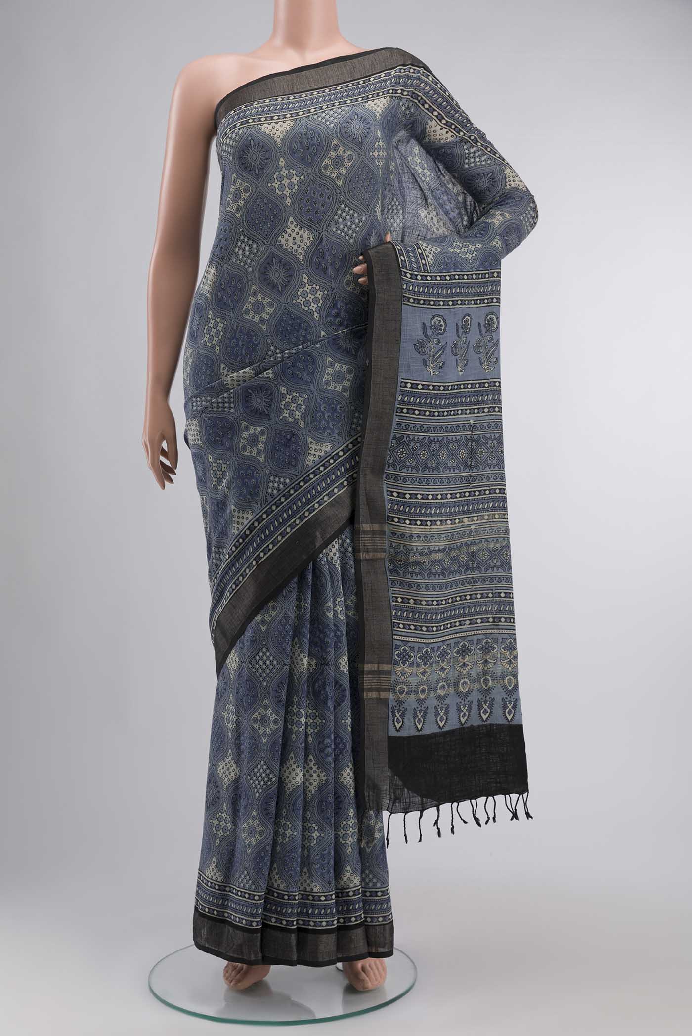 Blue Linen Cotton Saree