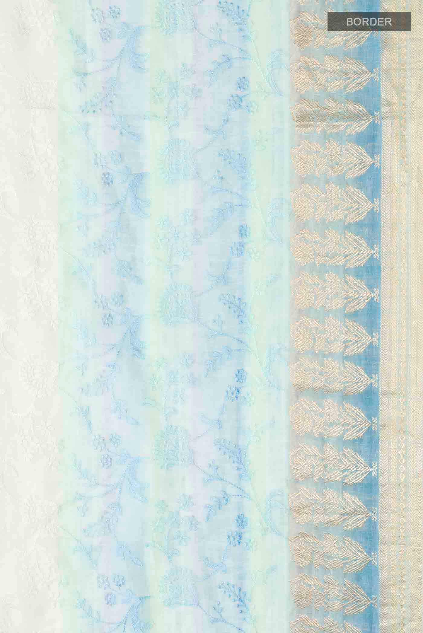 Blue Linen Cotton Saree - Image 3