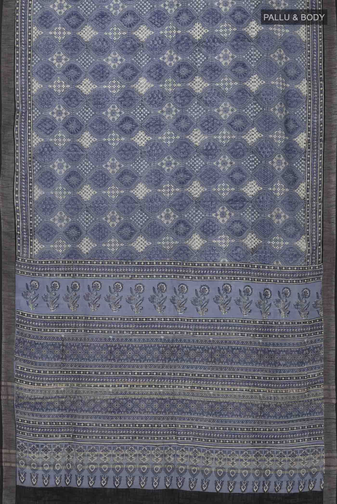 Blue Linen Cotton Saree - Image 5