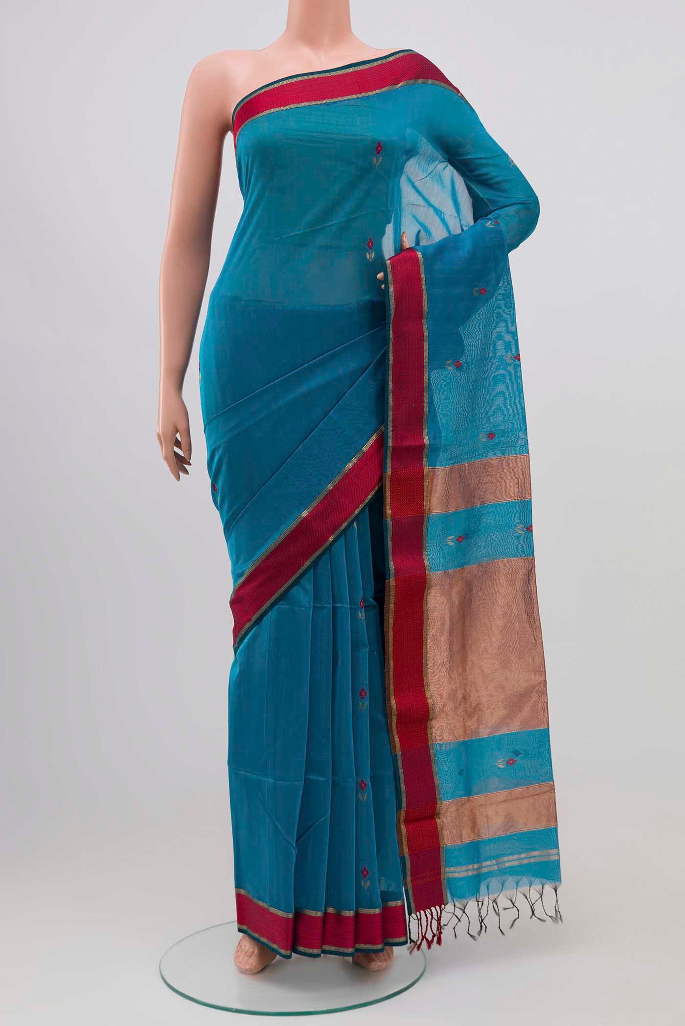 Blue Maheshwari Silk Cotton Saree