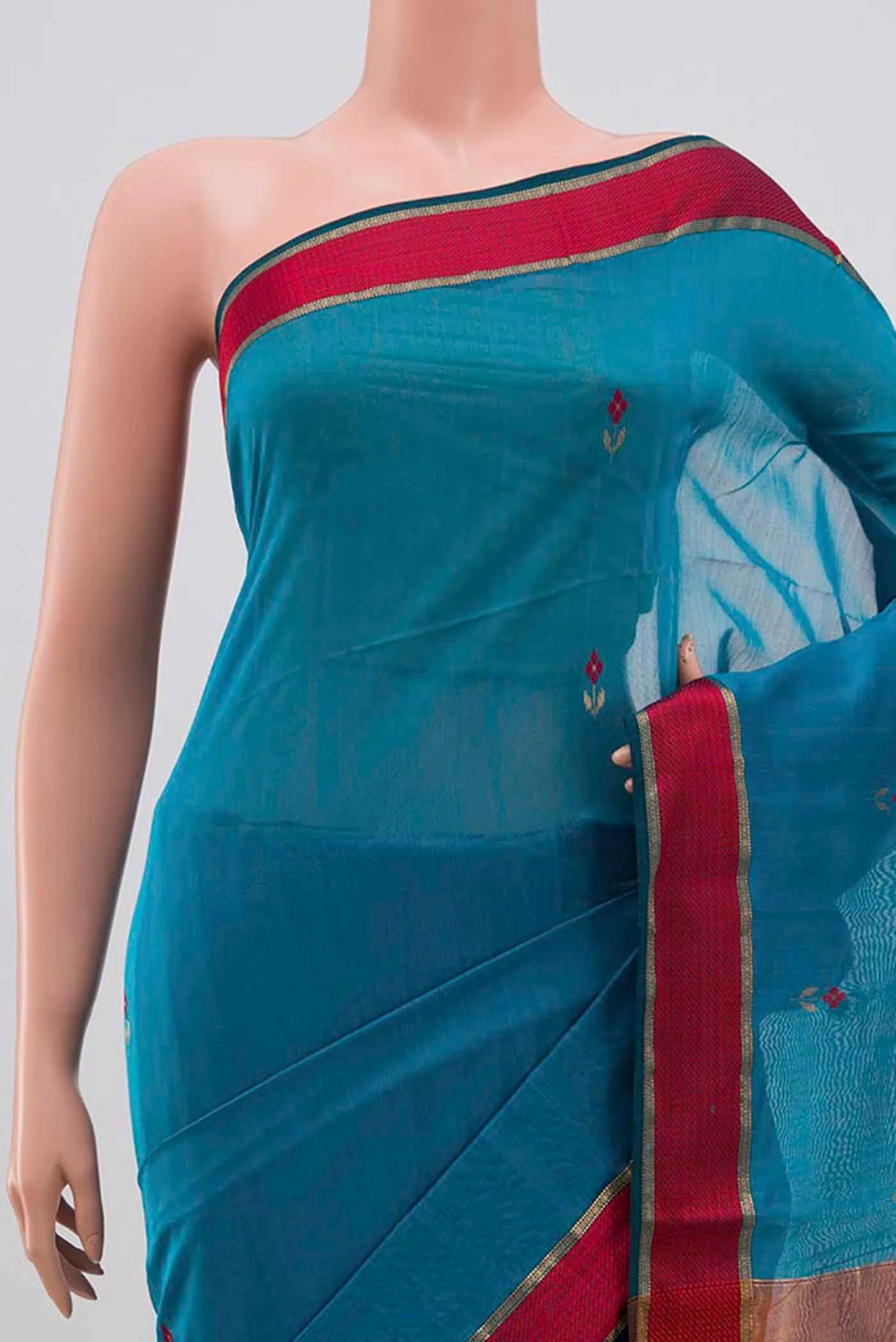 Blue Maheshwari Silk Cotton Saree - Image 2