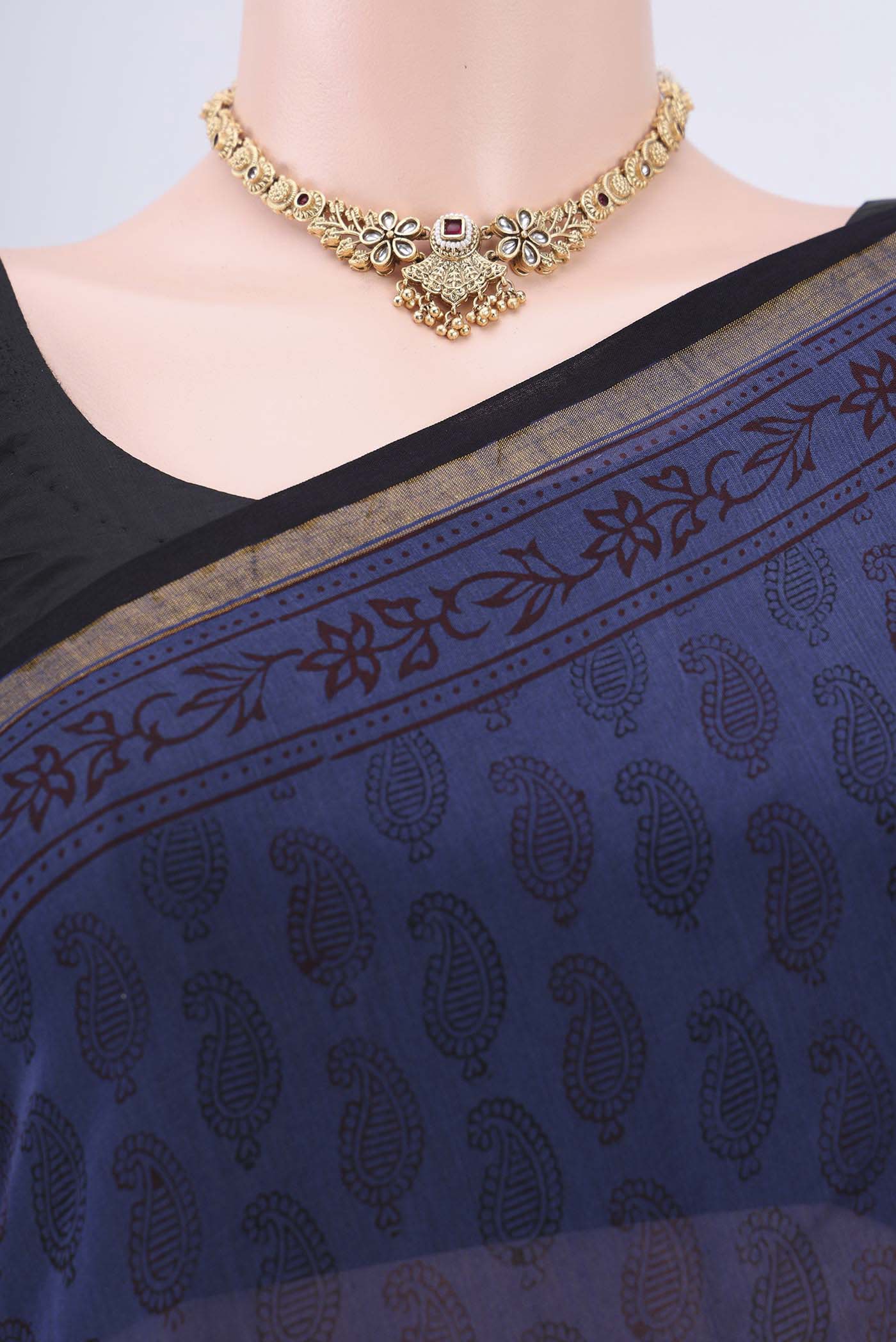 Blue Chanderi Silk Cotton Saree - Image 2