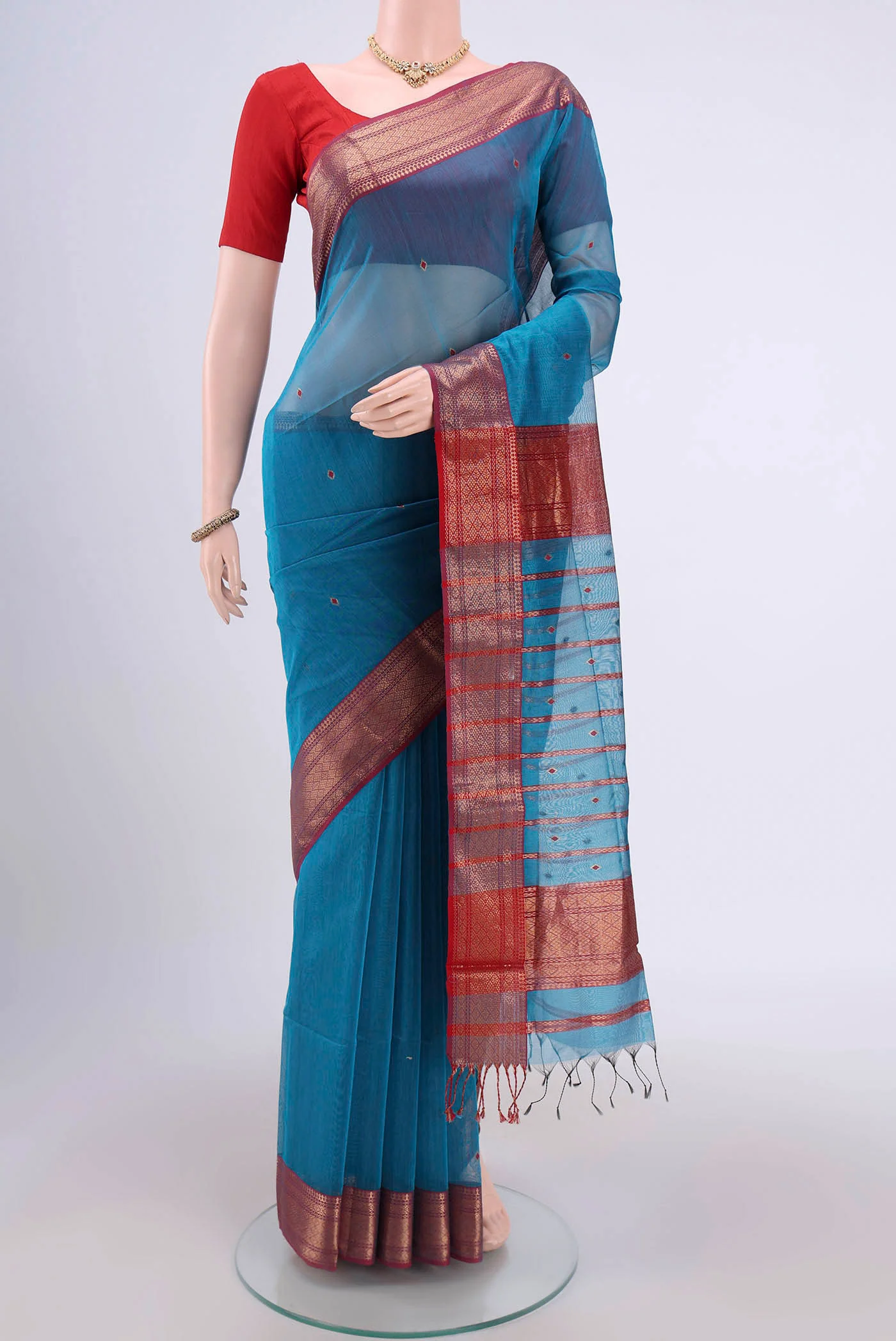 Sky Blue Maheshwari Silk Cotton Saree
