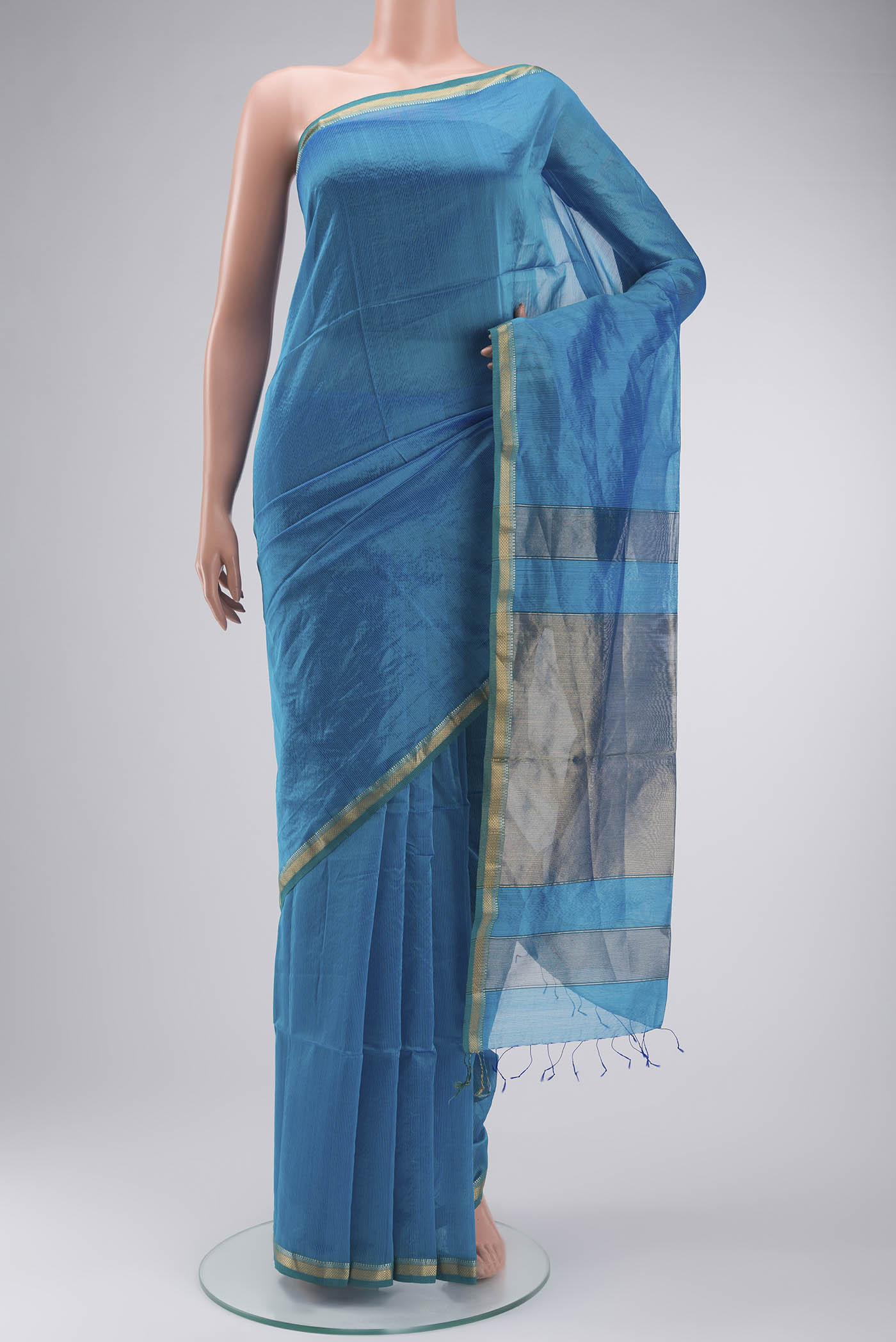 Blue Maheshwari Silk Cotton Saree